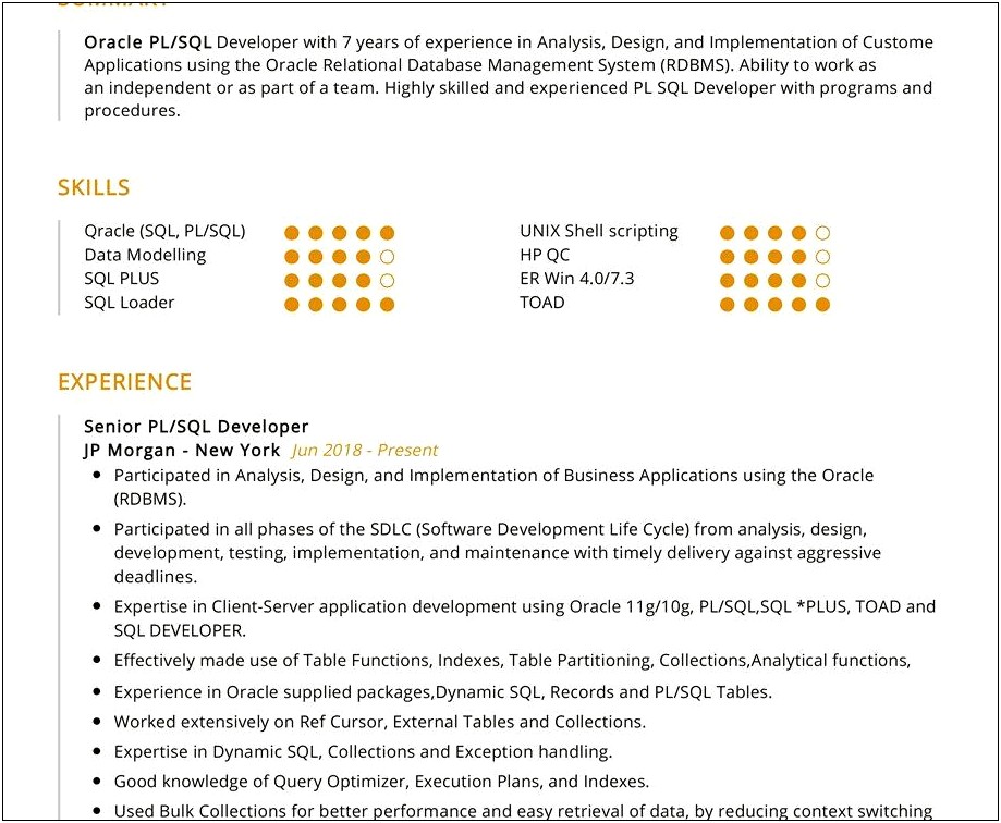 Sample Resume For Experienced Sql Server Developer