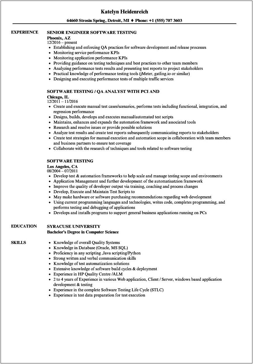 Sample Resume For Experienced Tester