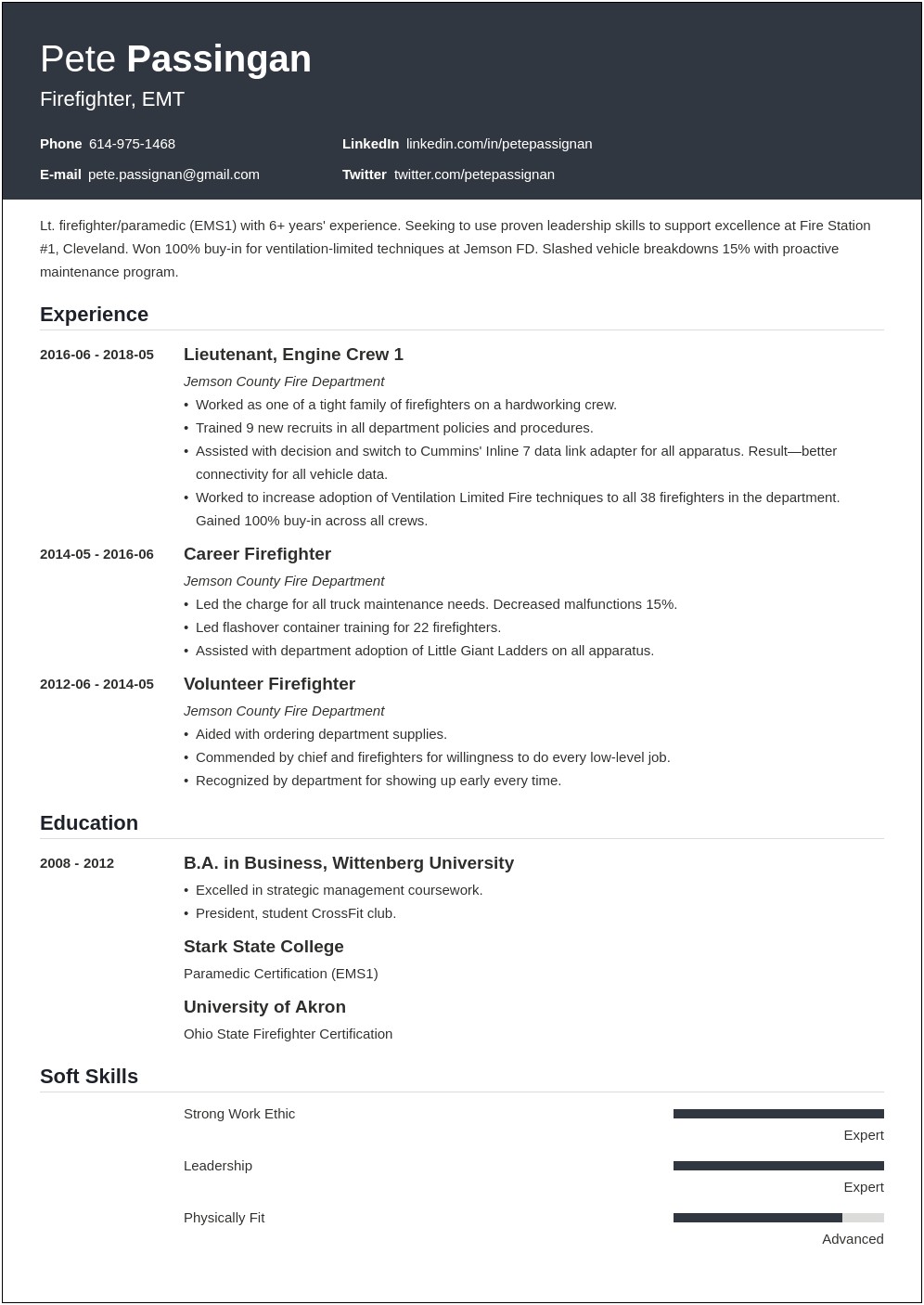 Sample Resume For Fire Department Clerk