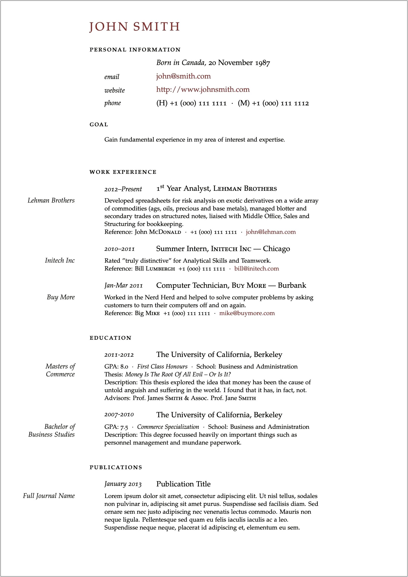 Sample Resume For First Year College Student