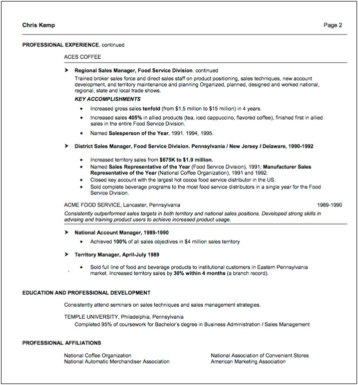 Sample Resume For Food Sales Representative