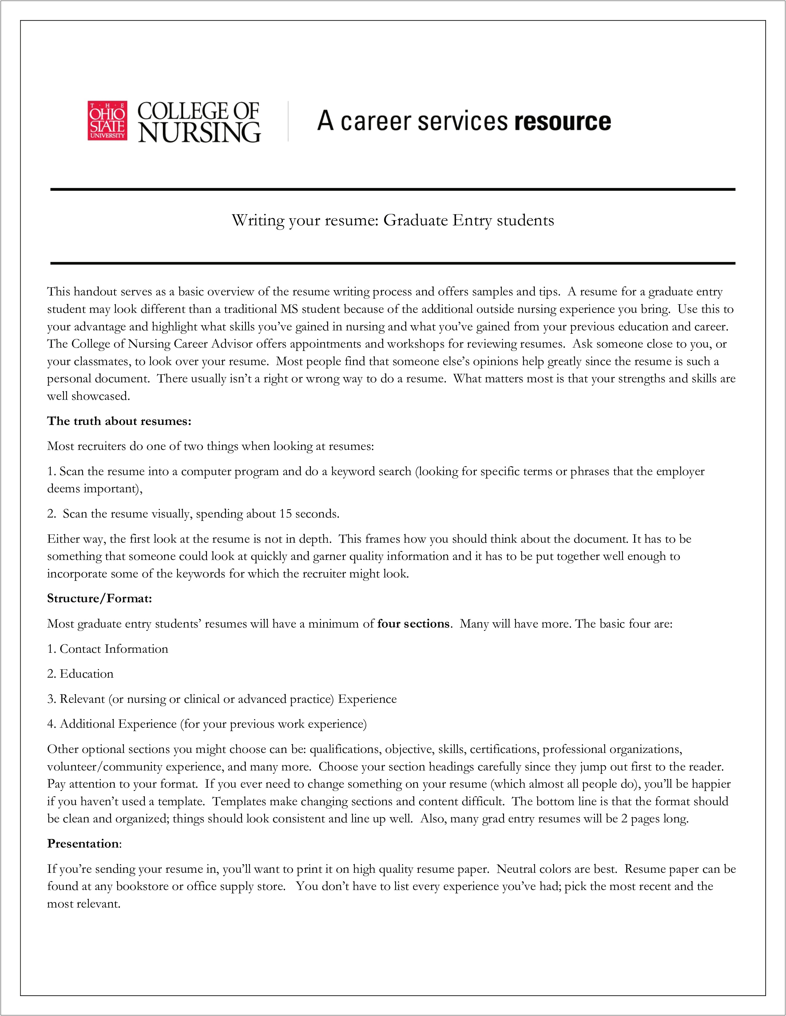 Sample Resume For Fresh Graduate Nursing Student