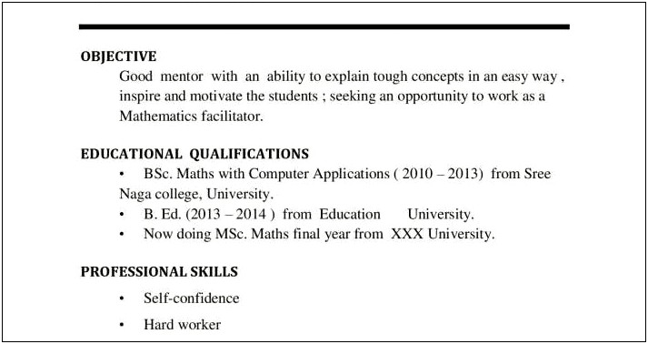 Sample Resume For Fresher Science Teachers In India