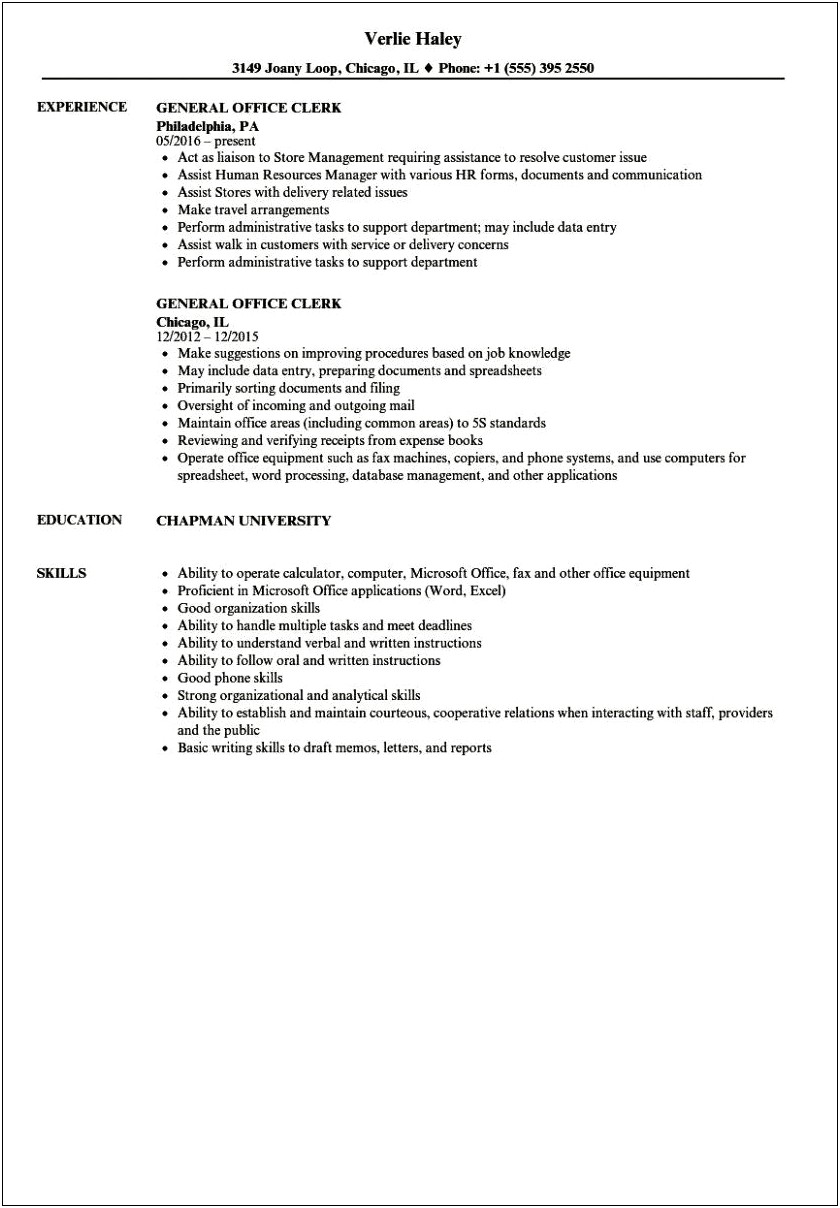 Sample Resume For General Administrative Jobs