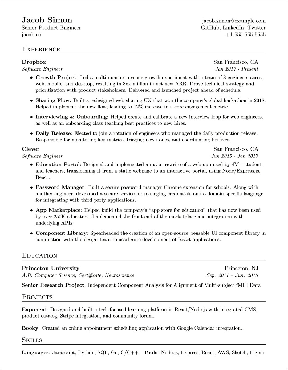 Sample Resume For Google Engineer