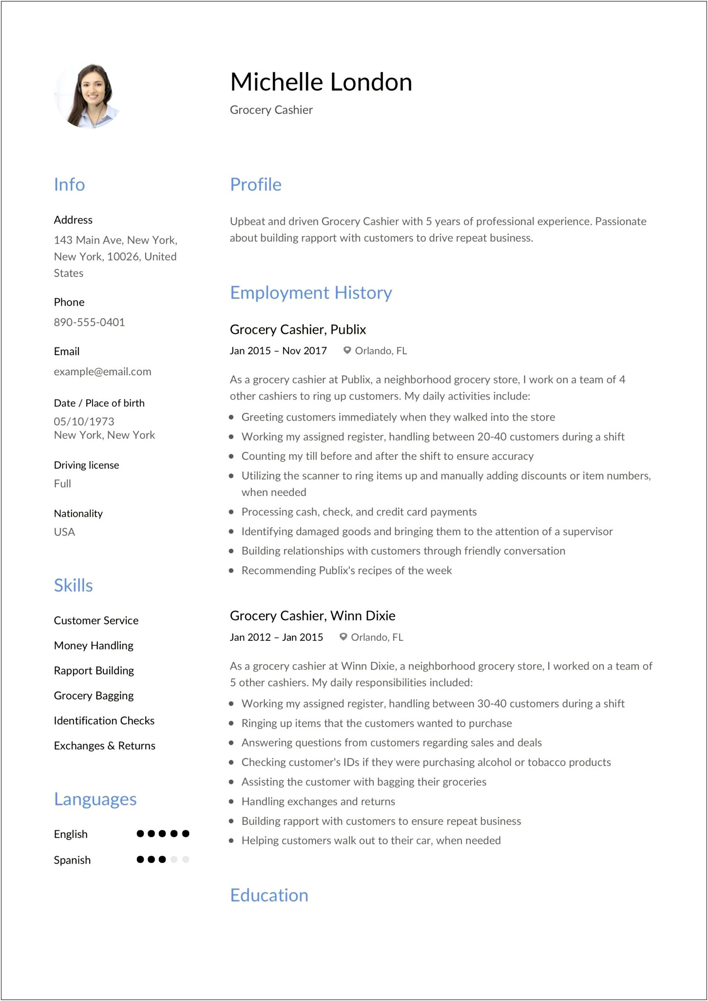 Sample Resume For Grocery Store Position