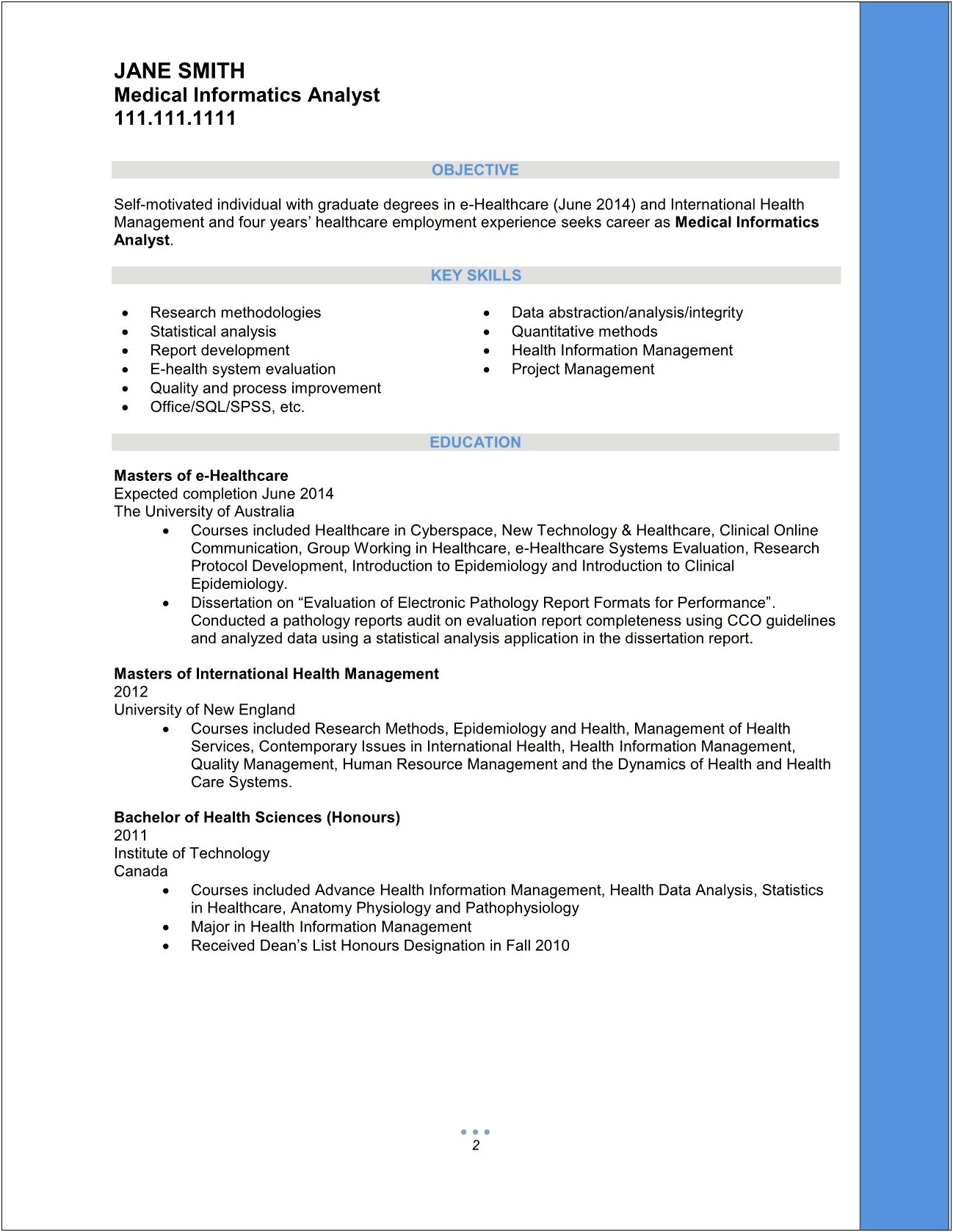 Sample Resume For Health Informatics Specialist