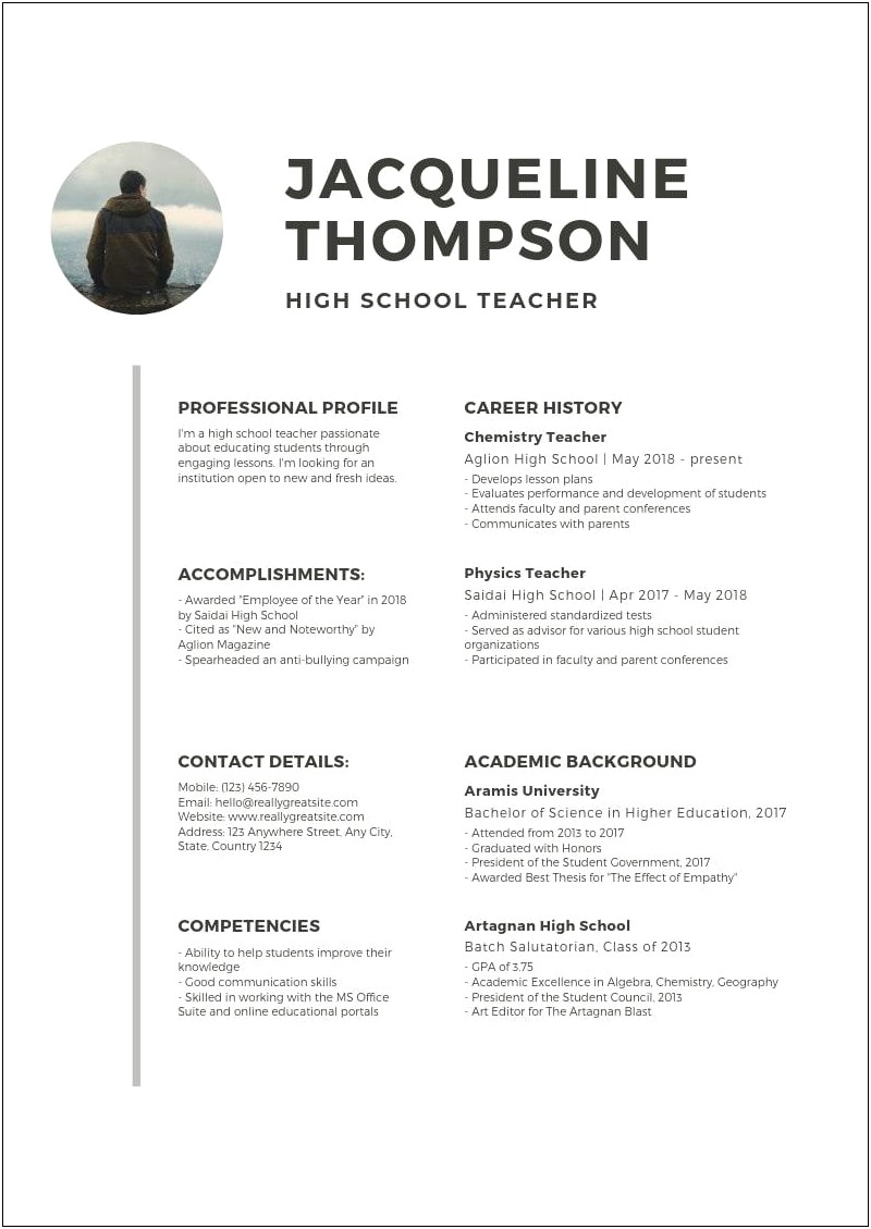 Sample Resume For High School Chemistry Teacher