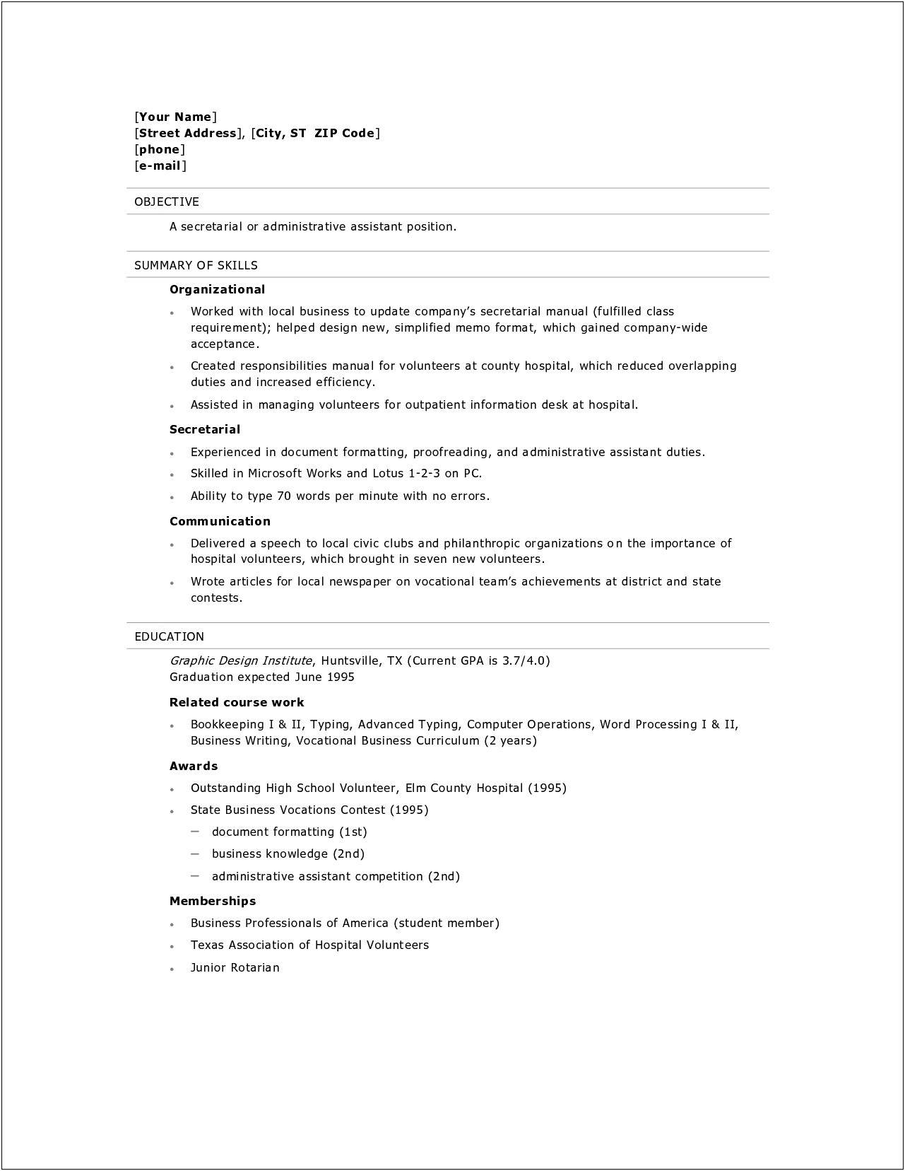 Sample Resume For Highschool Graduate With Experience