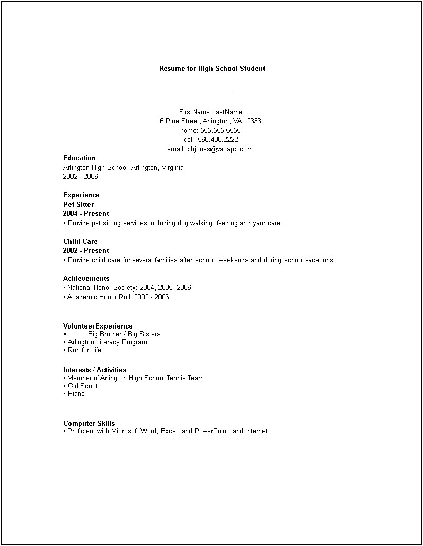 Sample Resume For Highschool Graduate With Little Experience