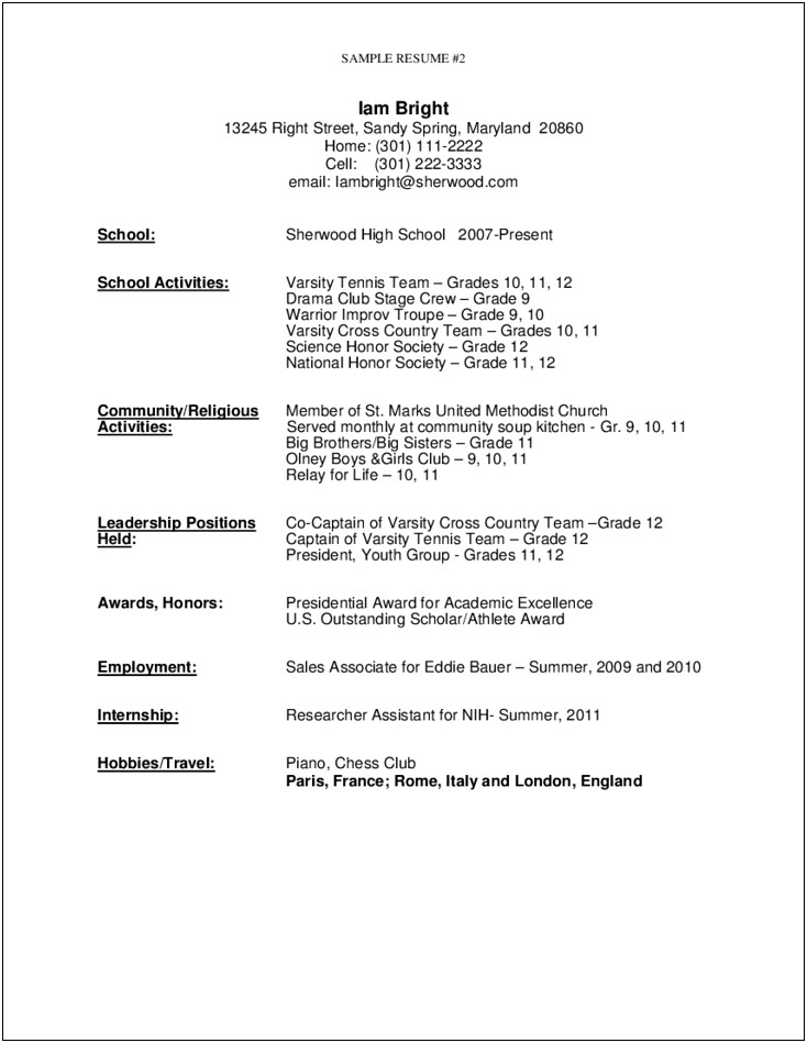 Sample Resume For Highschool Students With Little Experience