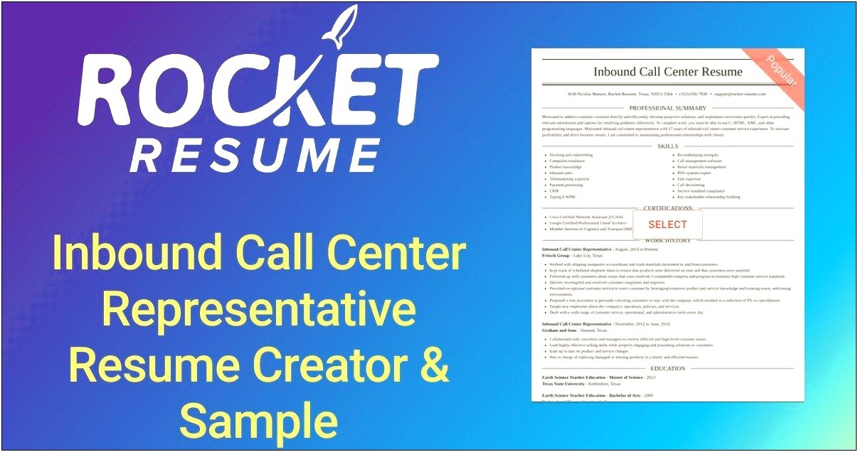 Sample Resume For Inbound Customer Service Representative