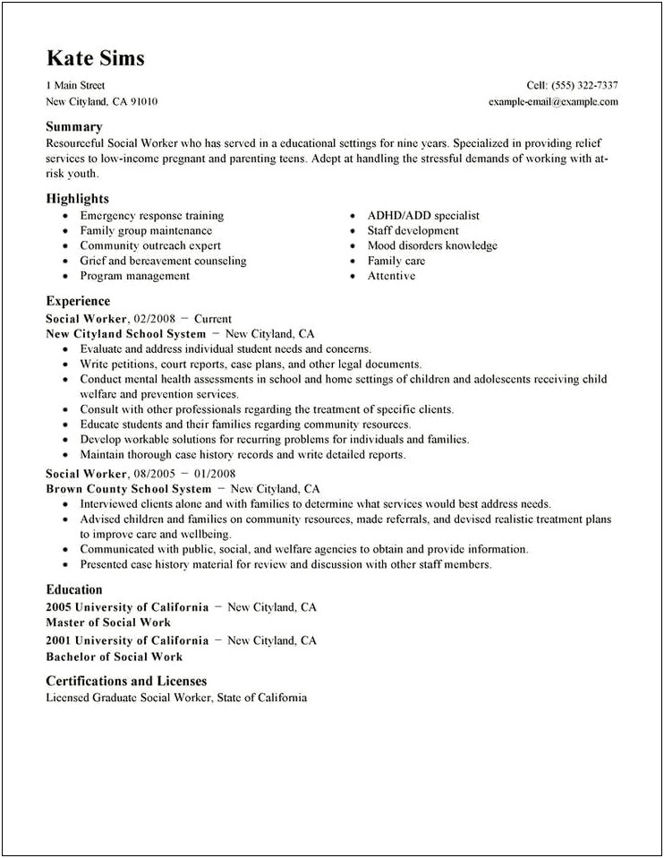 Sample Resume For Income Maintenance Caseworker