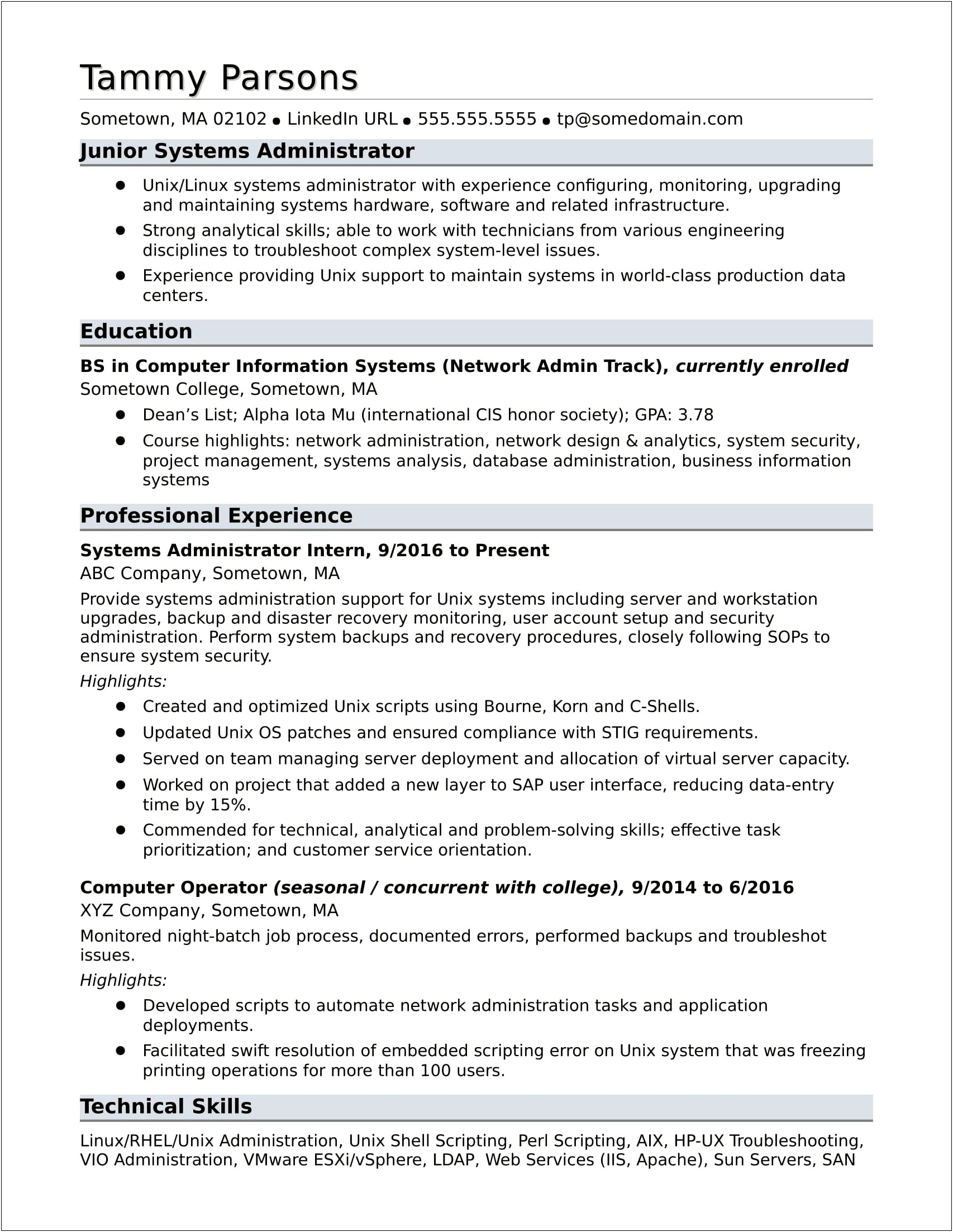 Sample Resume For Information Management System New Grad