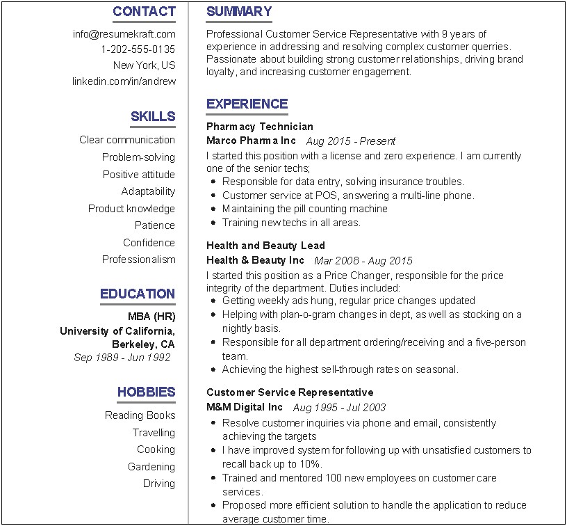 Sample Resume For Insurance Customer Service Rep