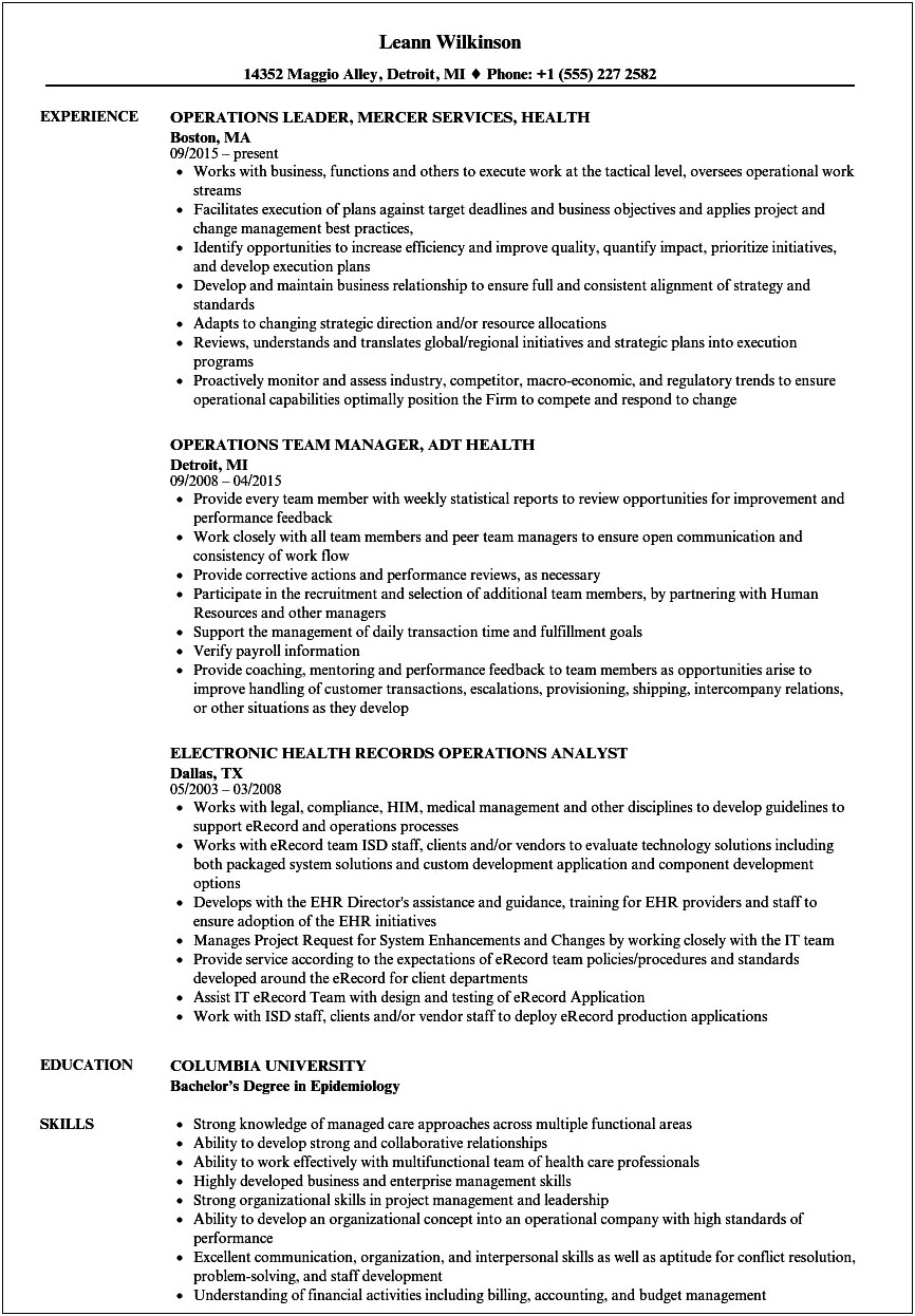 Sample Resume For Insurance Operations Manager