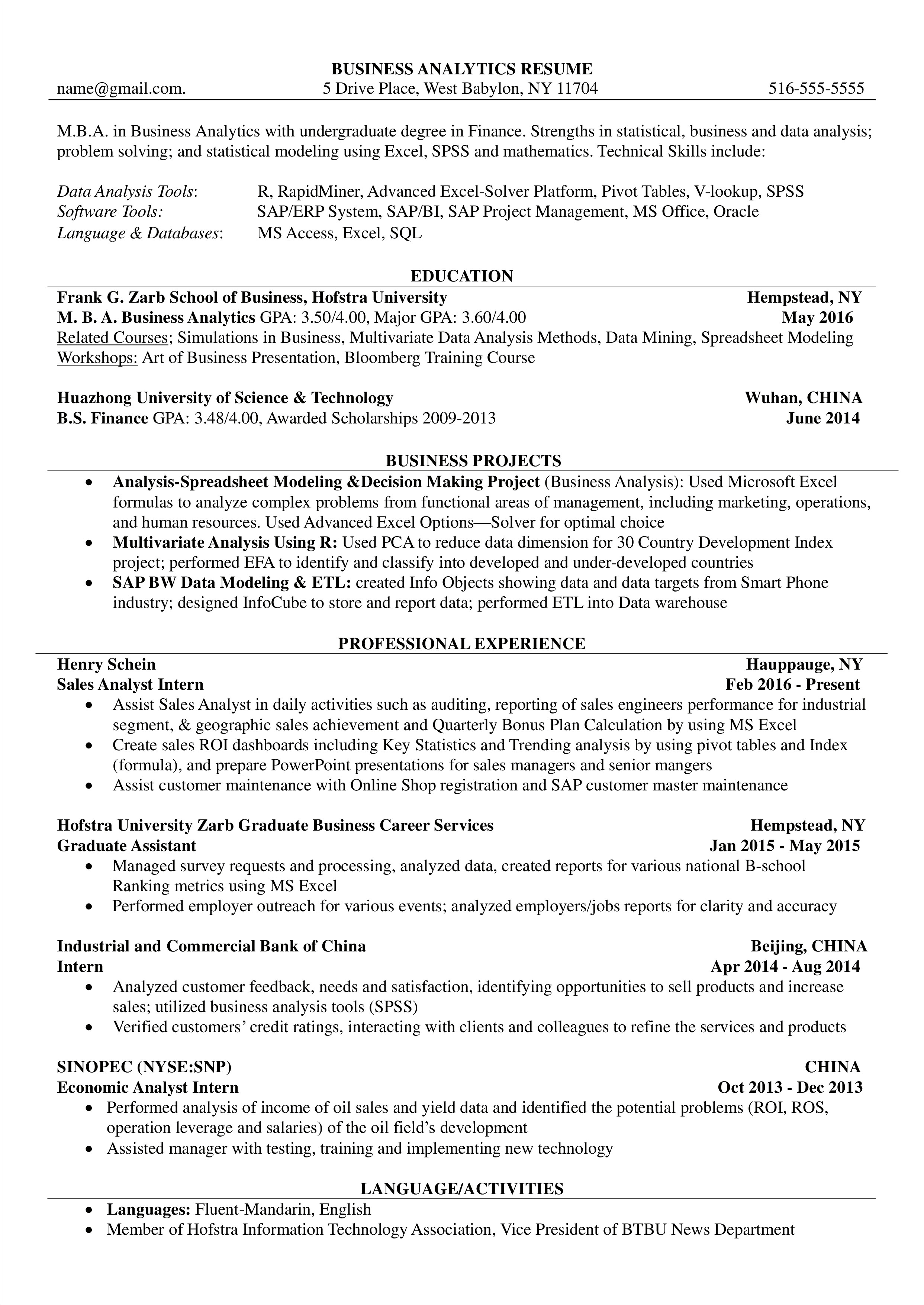 Sample Resume For Internship In Information Technology