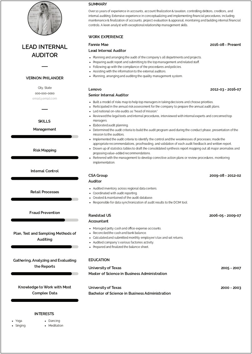 Sample Resume For It Audit Manager