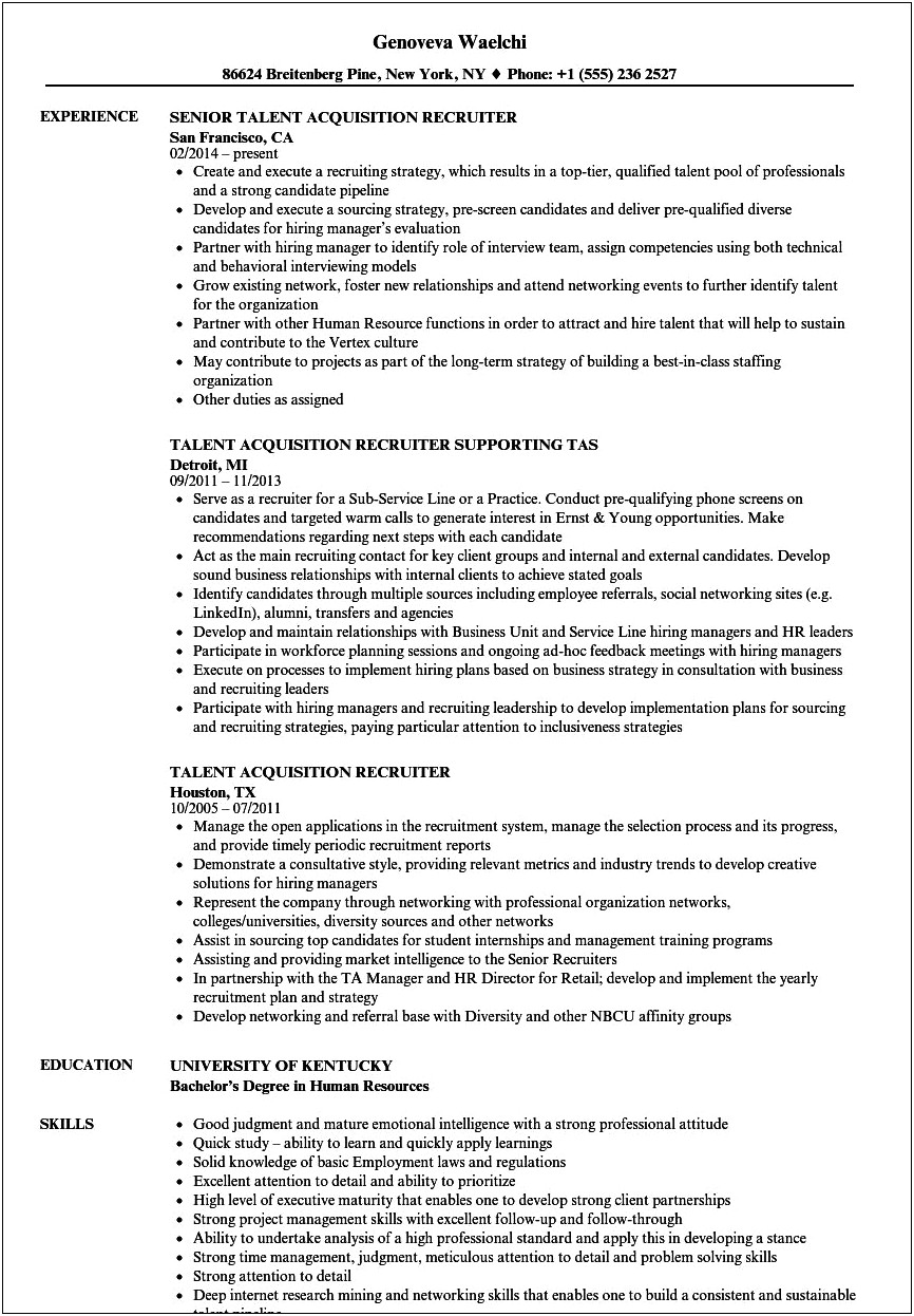 Sample Resume For It Recruiter Position