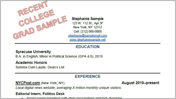 Sample Resume For Jobs With No Experience
