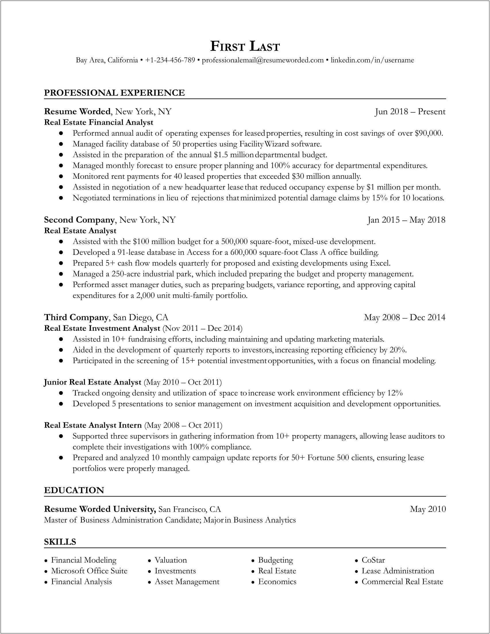 Sample Resume For Junior Financial Analyst