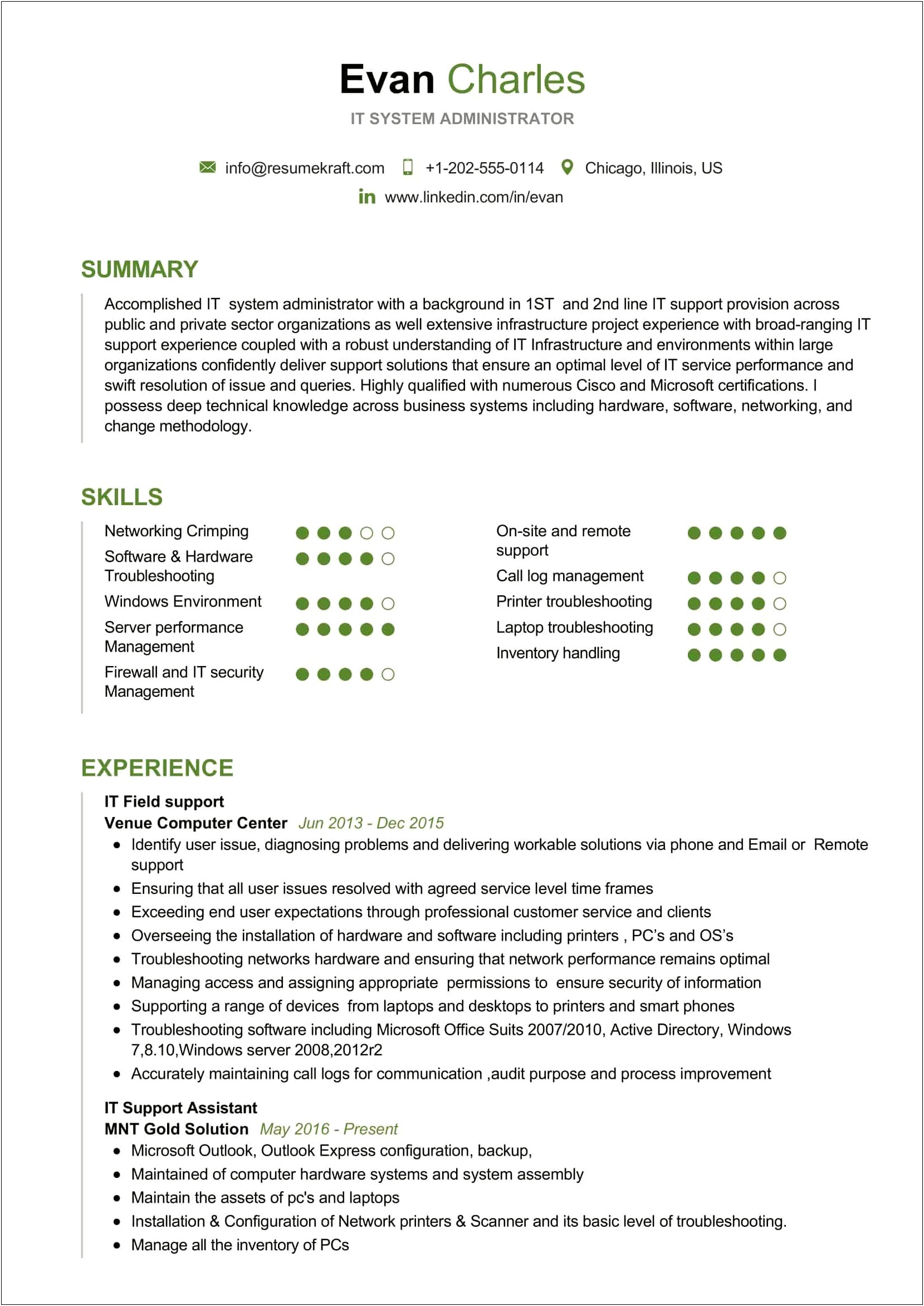 Sample Resume For Junior System Administrator