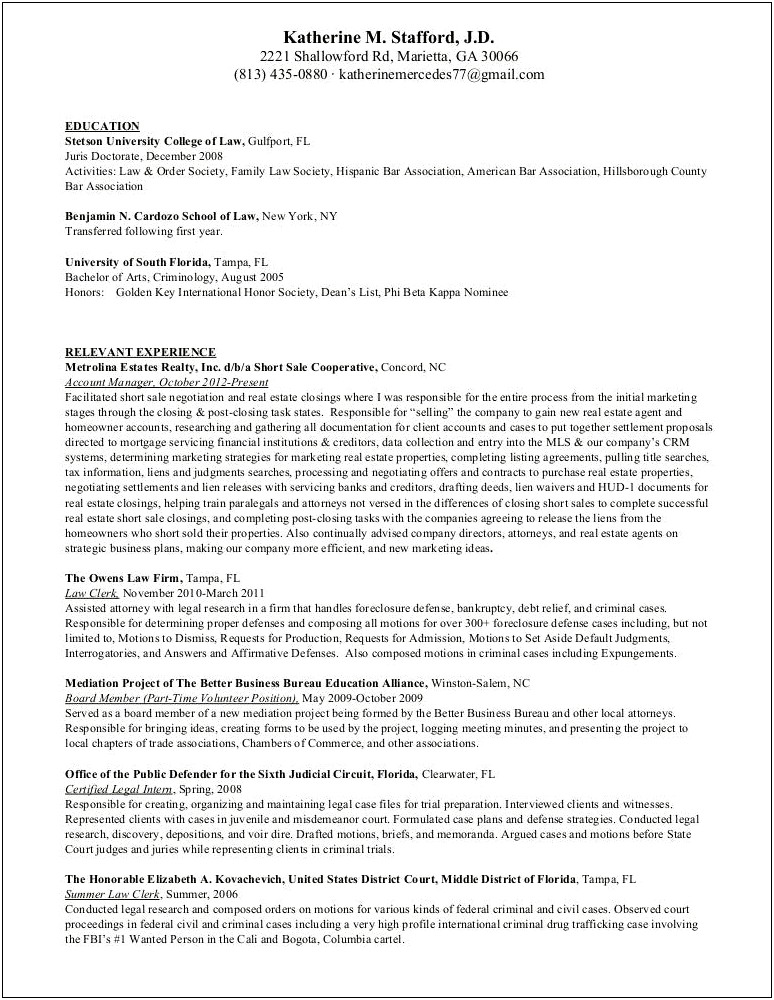 Sample Resume For Law Clerk Interrogatories