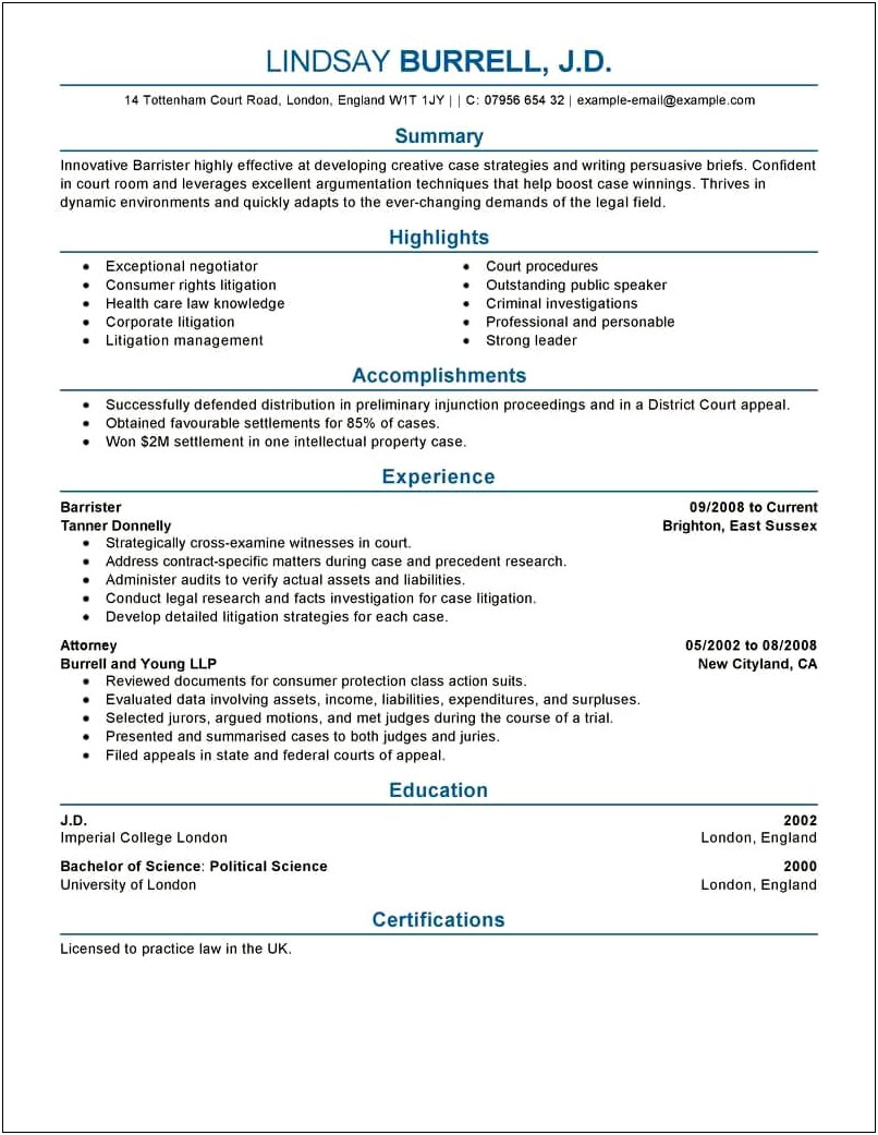 Sample Resume For Lawyers In The Philippines