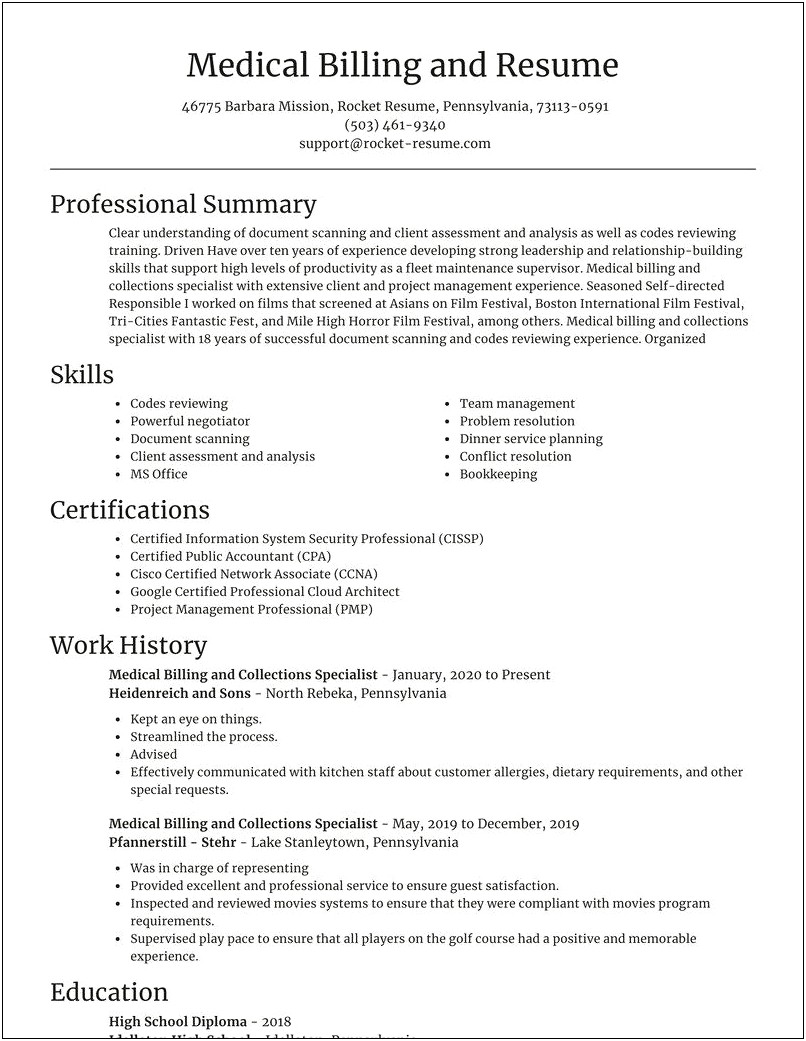 Sample Resume For Legal Billing Specialist