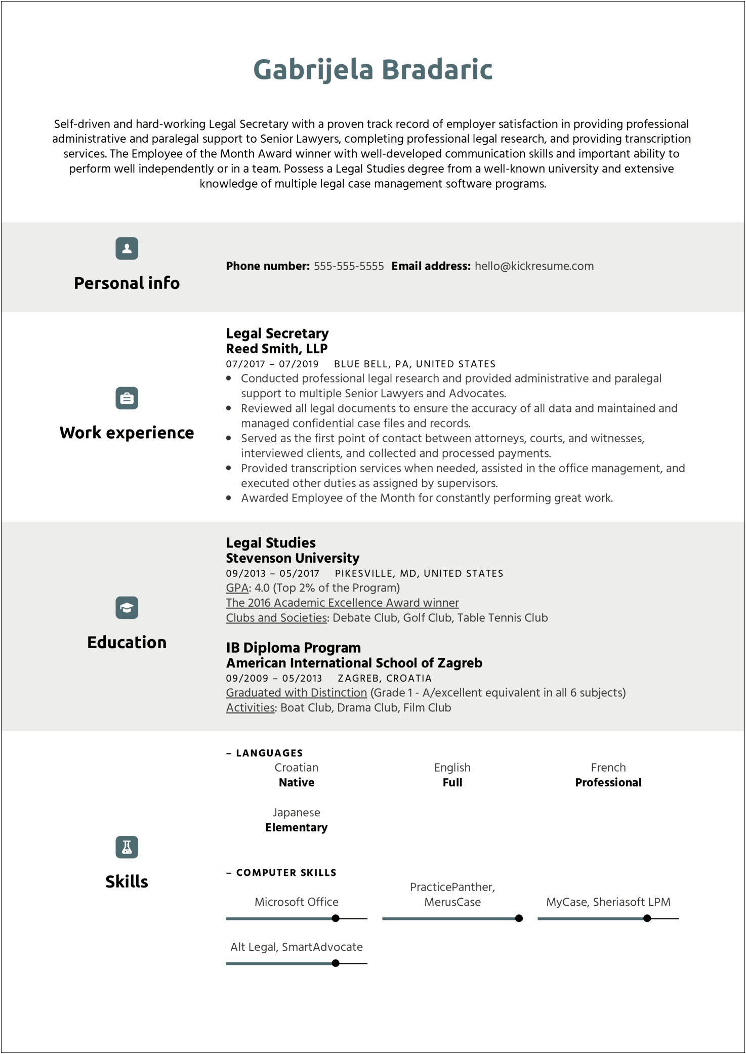 Sample Resume For Legal Secretary With No Experience