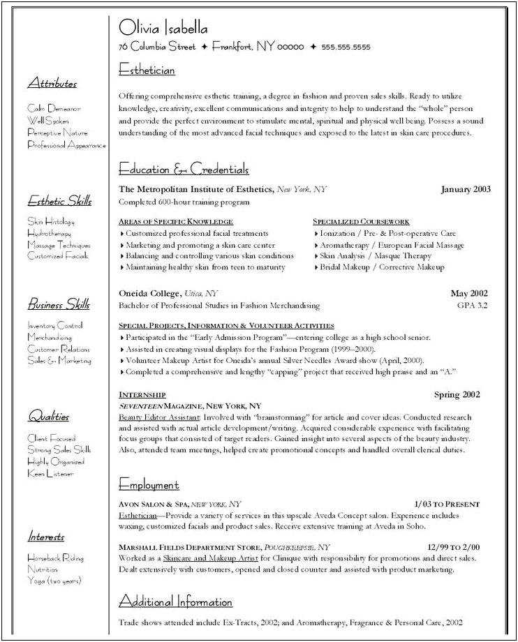 Sample Resume For Licensed Cosmetologist No Experience