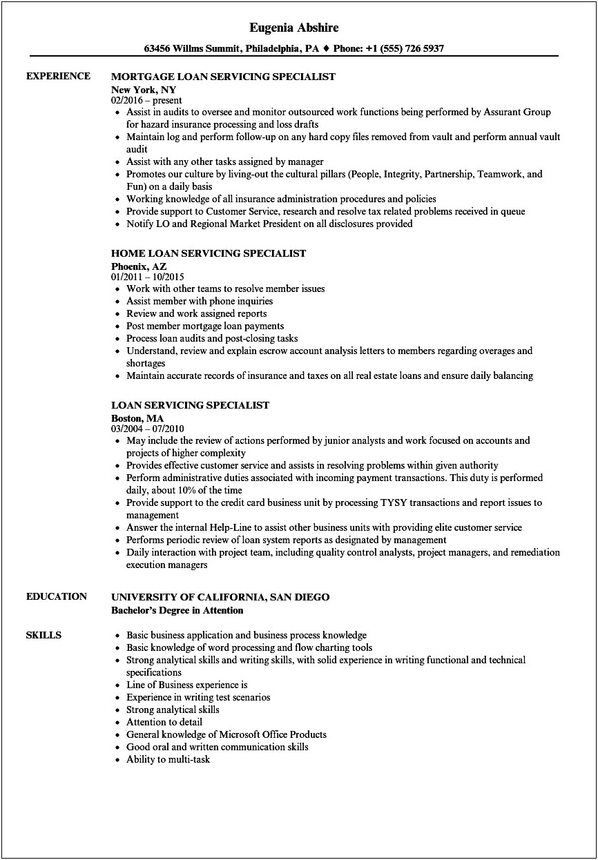 Sample Resume For Loan Document Specialist