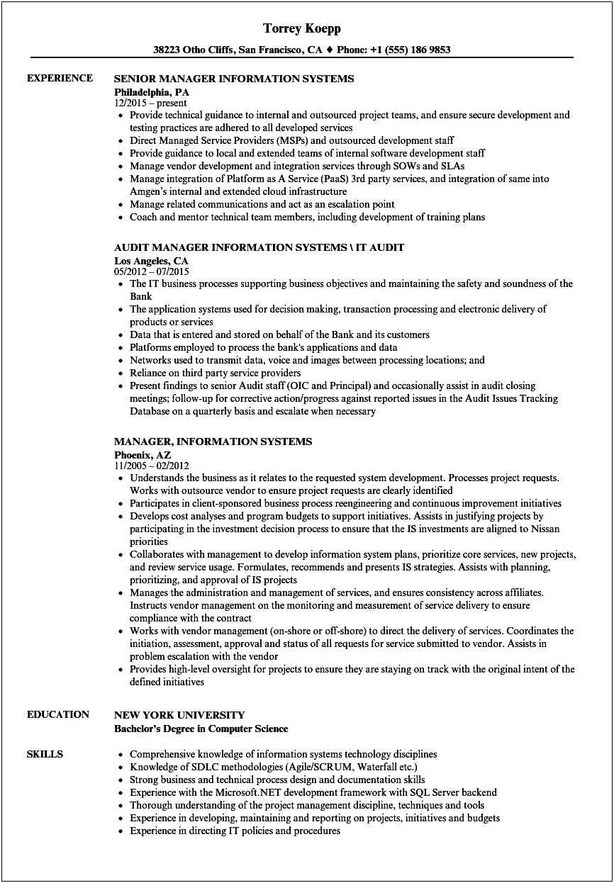 Sample Resume For Masters In Information Sysyems Student