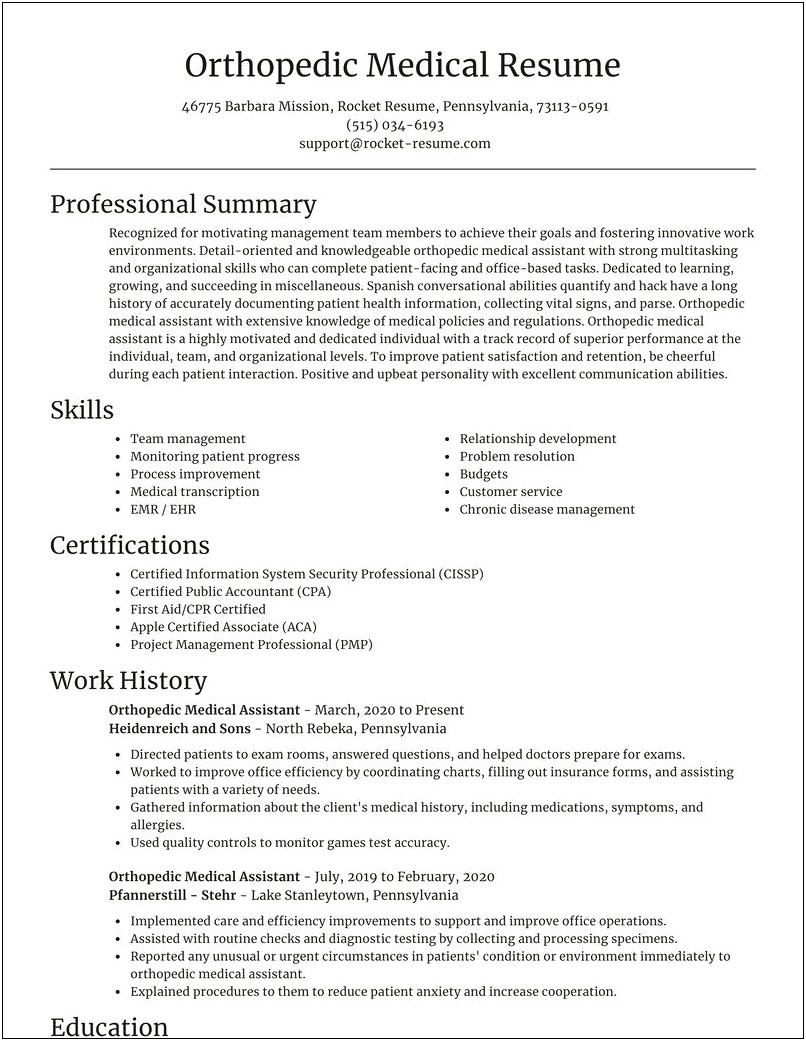 Sample Resume For Medical Assistant At Orthopedic Surgeon