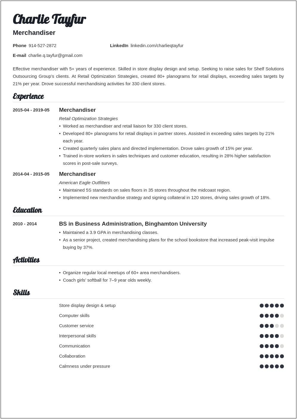 Sample Resume For Merchandiser Job Description