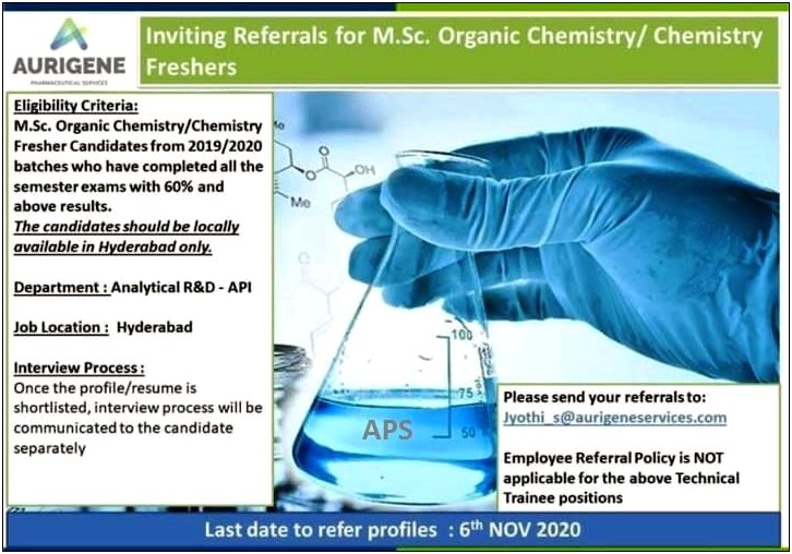 Sample Resume For Msc Analytical Chemistry Freshers