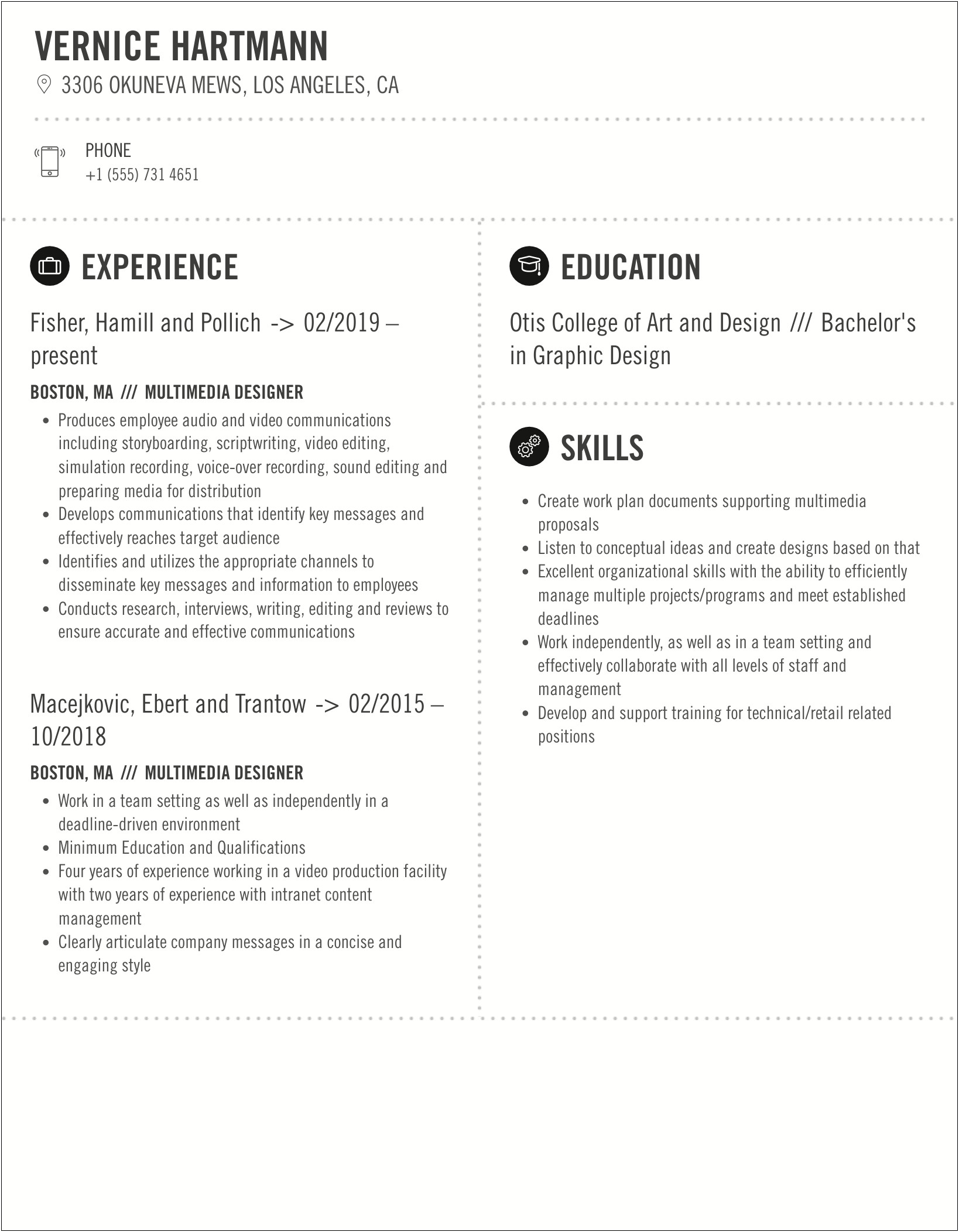 Sample Resume For Multimedia Design Students