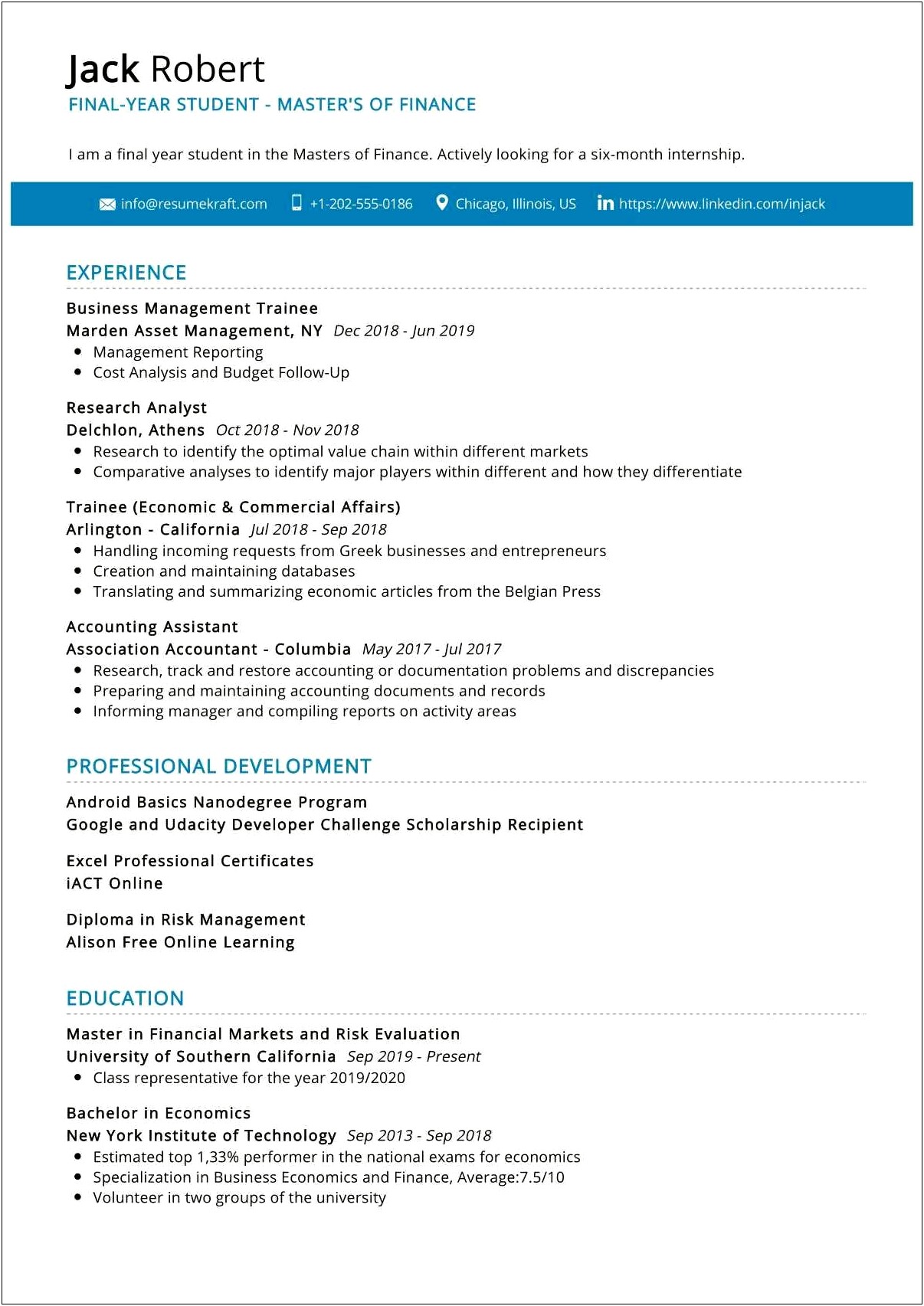 Sample Resume For New Working Students