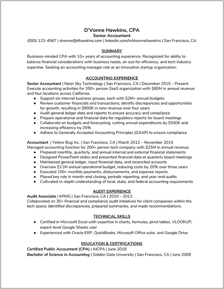 Sample Resume For Newly Passed Cpa