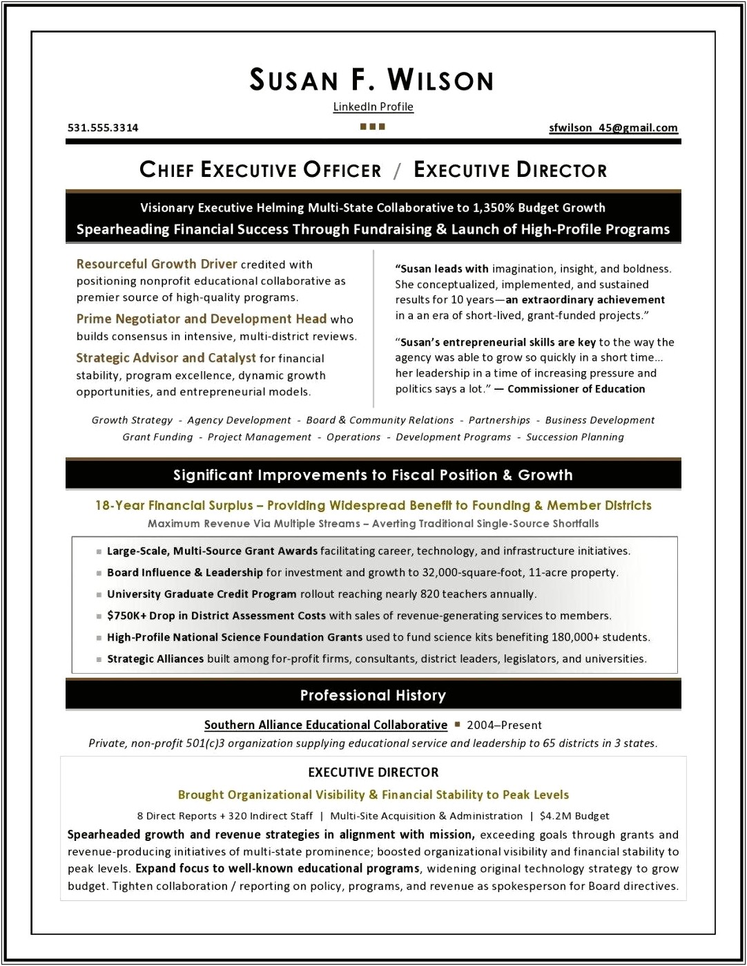 Sample Resume For Non Profit Organization