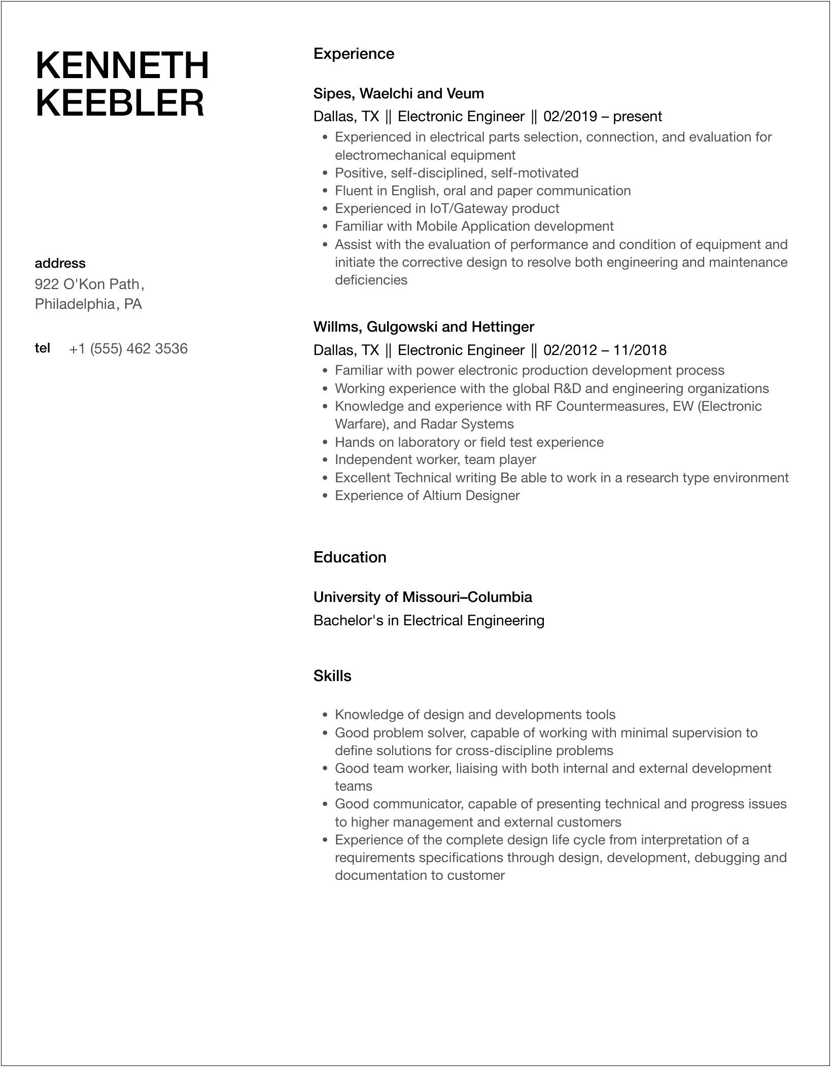 Sample Resume For Ojt Electronics Engineering Students