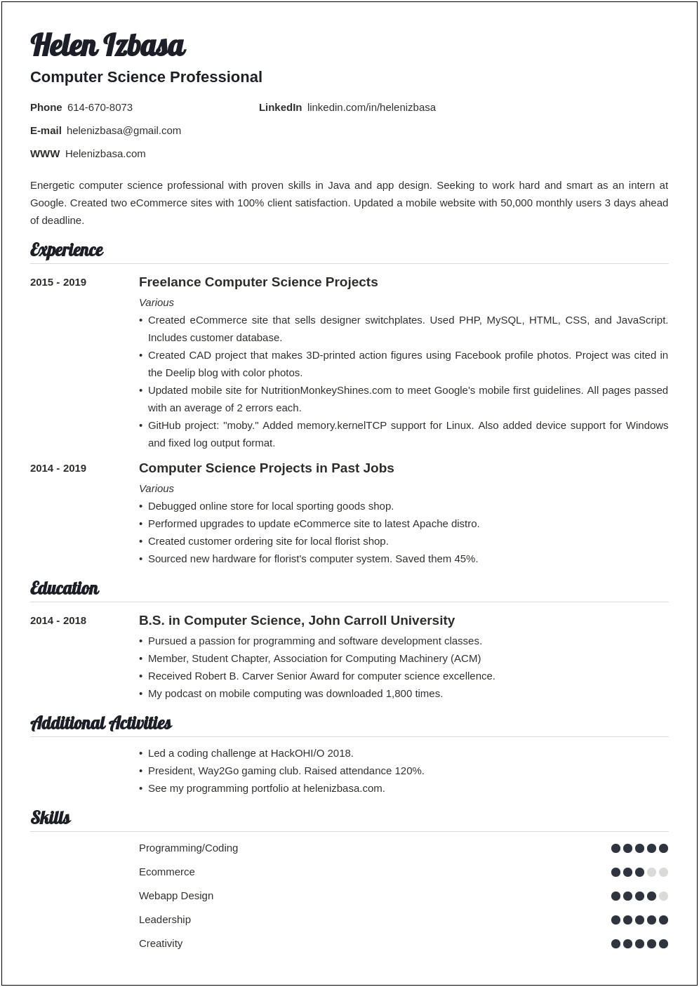 Sample Resume For Ojt Stem Students