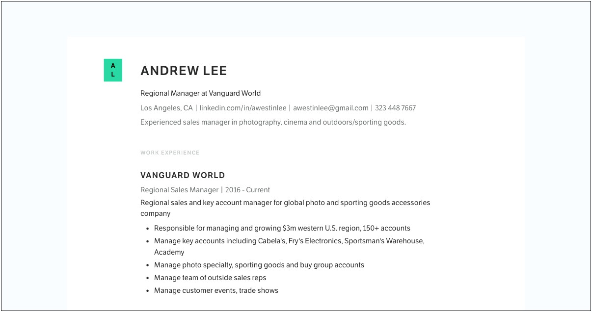 Sample Resume For Outside Sales Professional