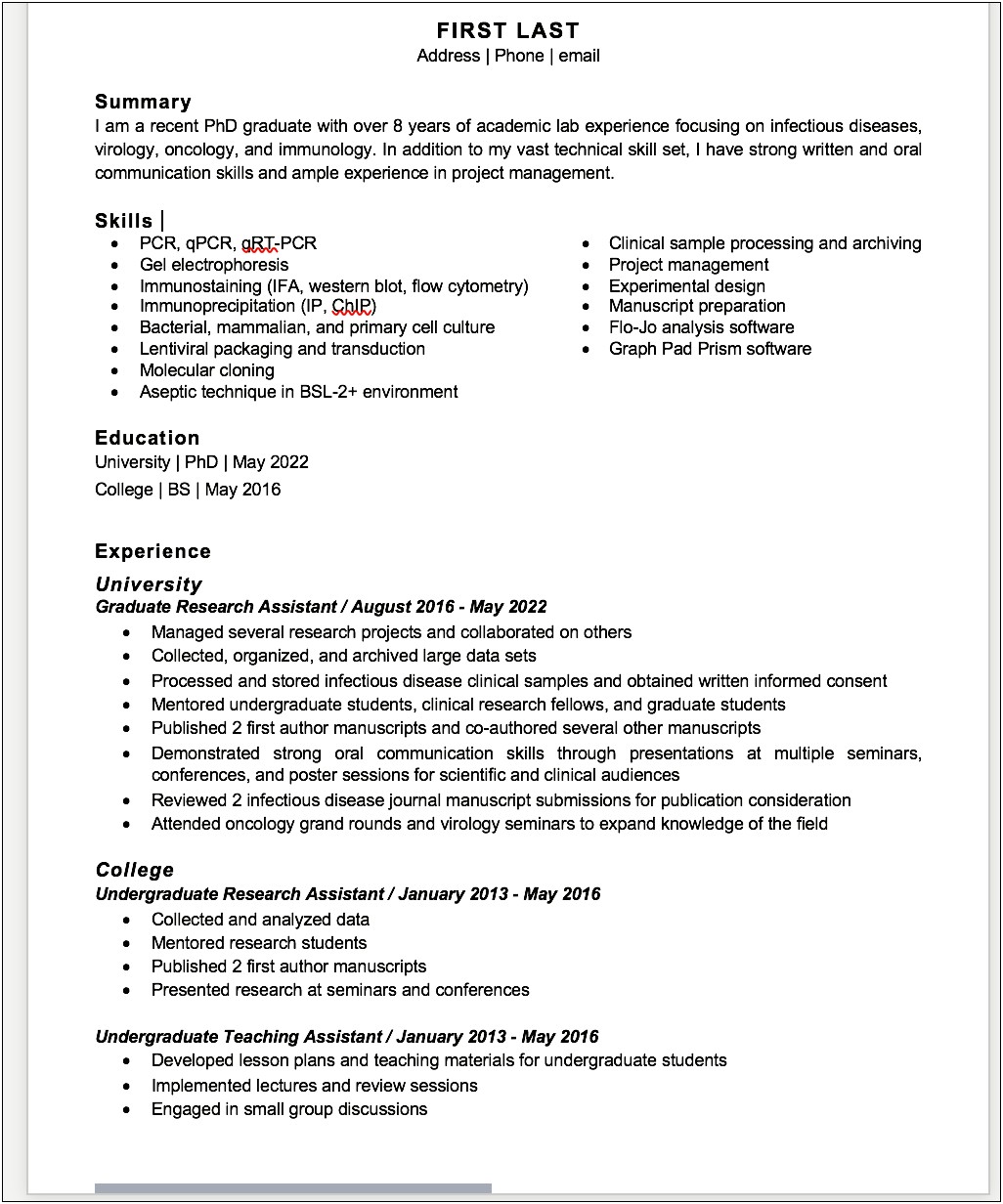 Sample Resume For Packaging Lab Technician