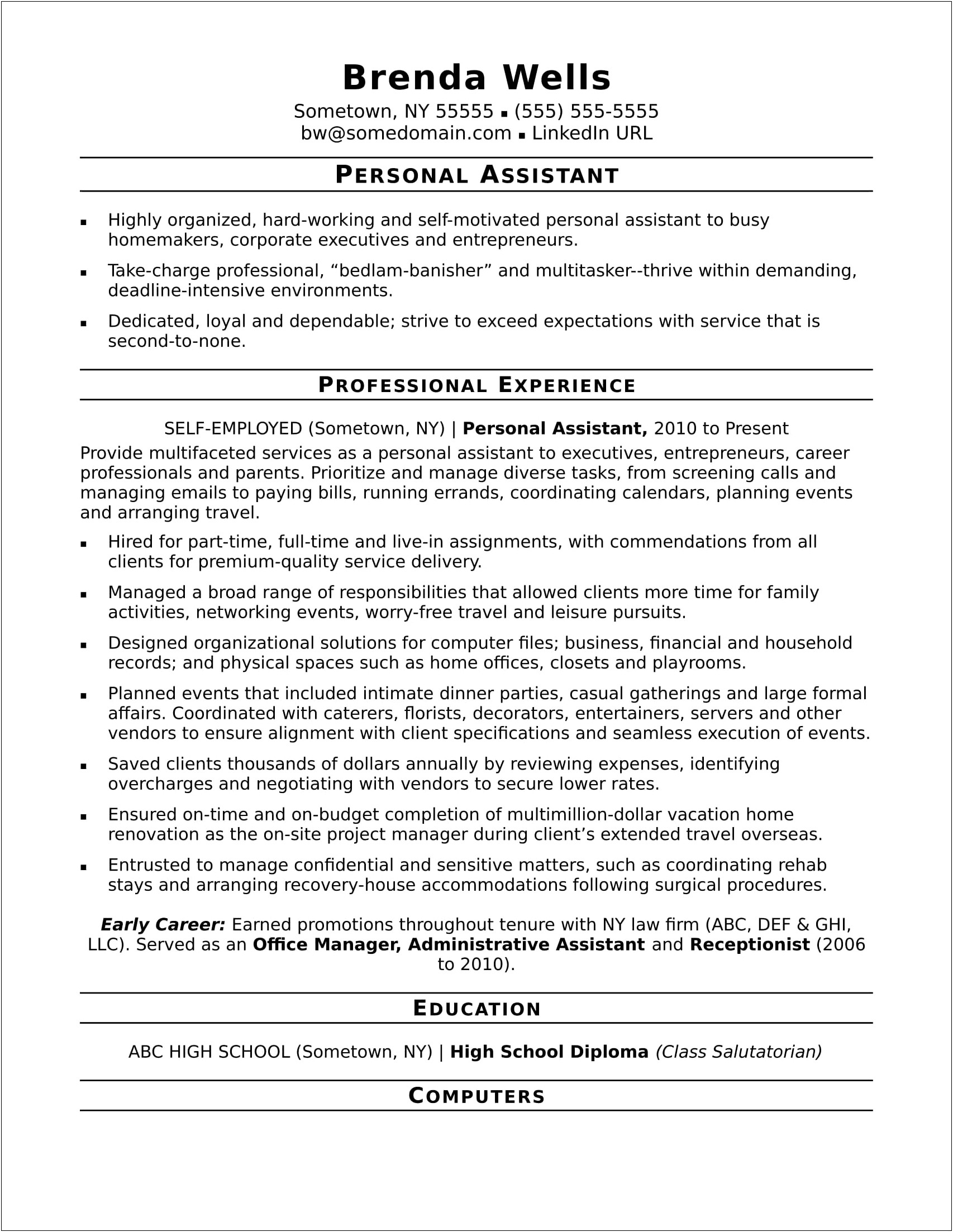 Sample Resume For Person Running Their Own Business