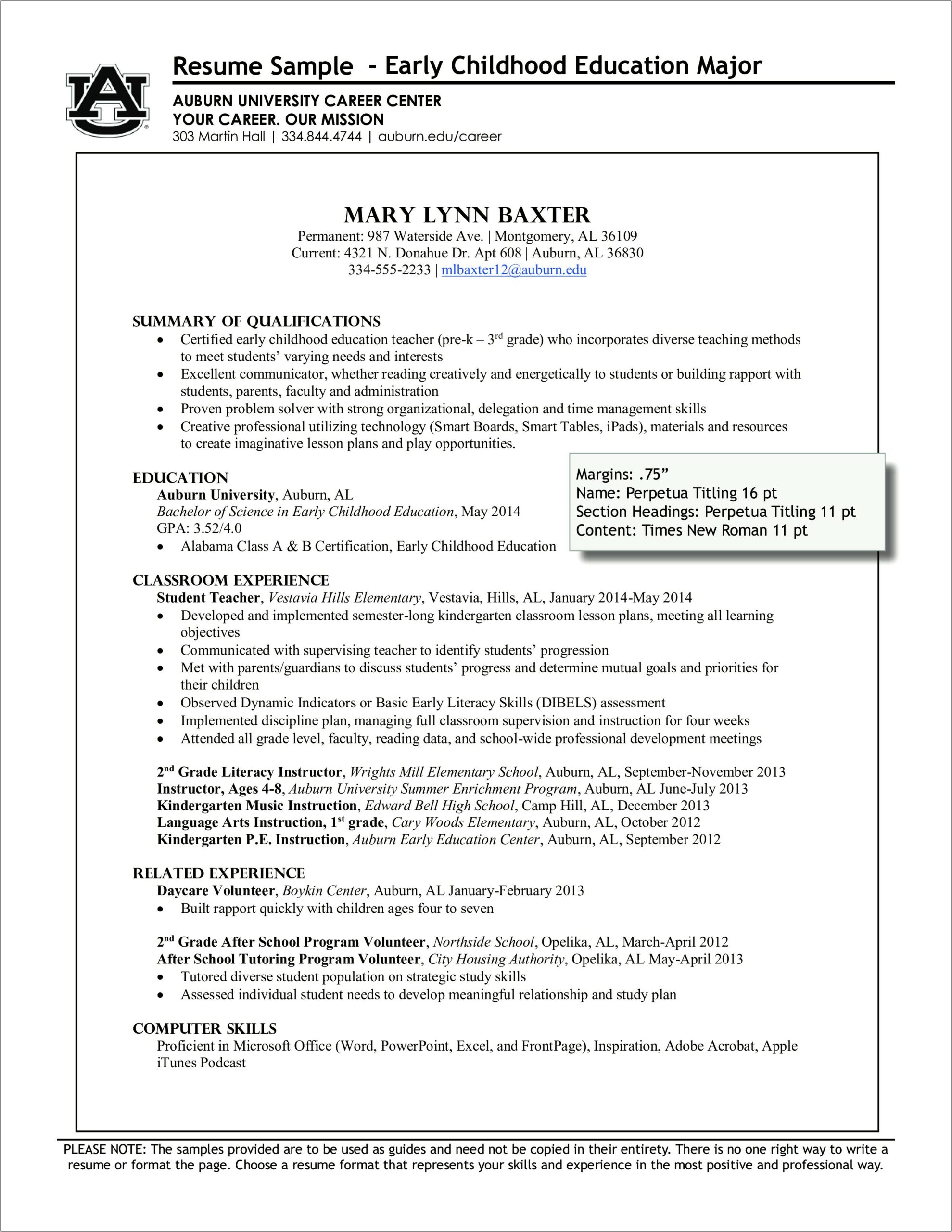 Sample Resume For Preschool Teacher Fresher