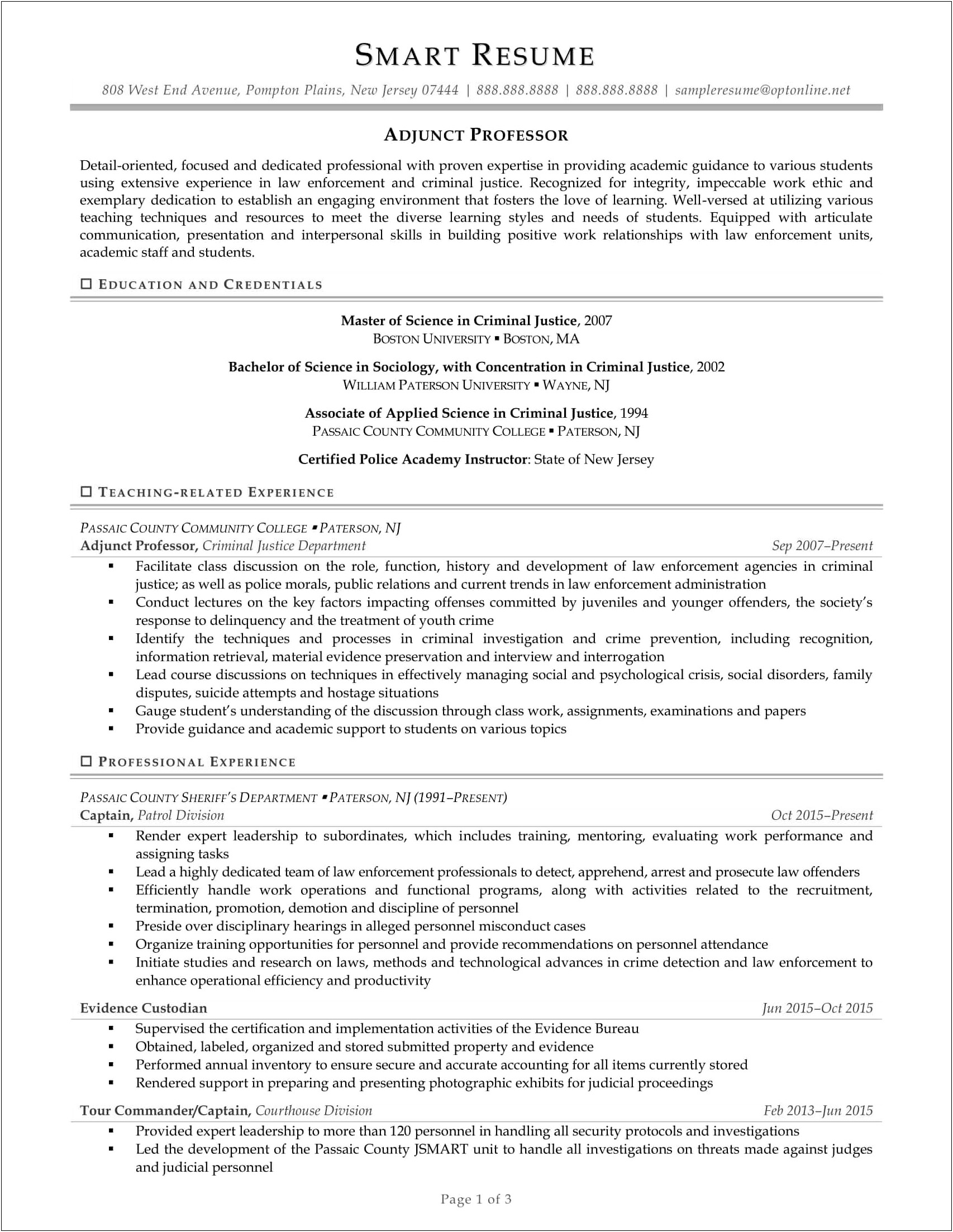 Sample Resume For Professors In Universities