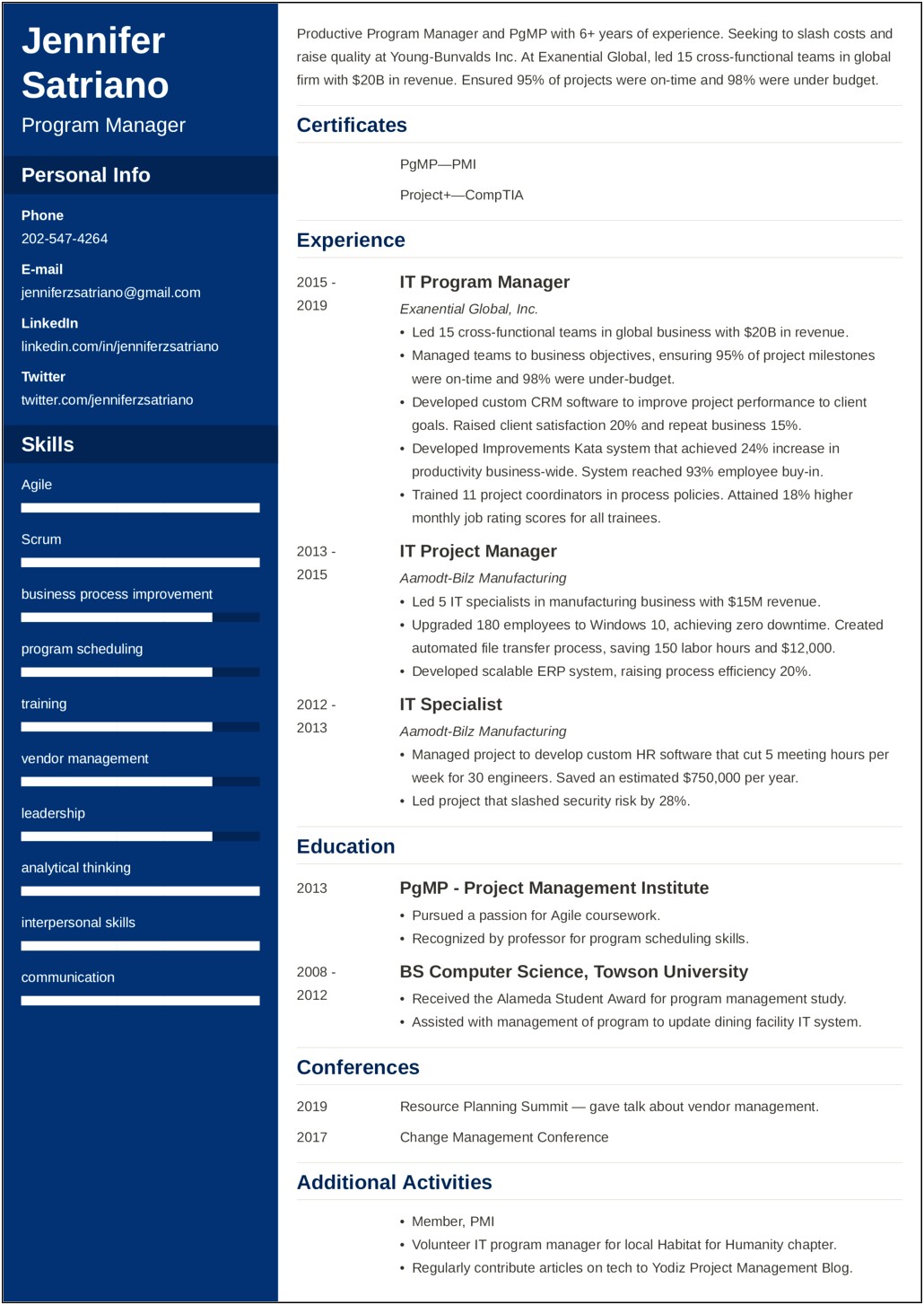 Sample Resume For Program Planning And Control Manager