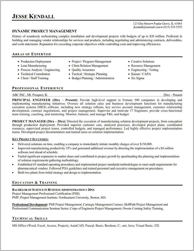 Sample Resume For Project Manager In Higher Education