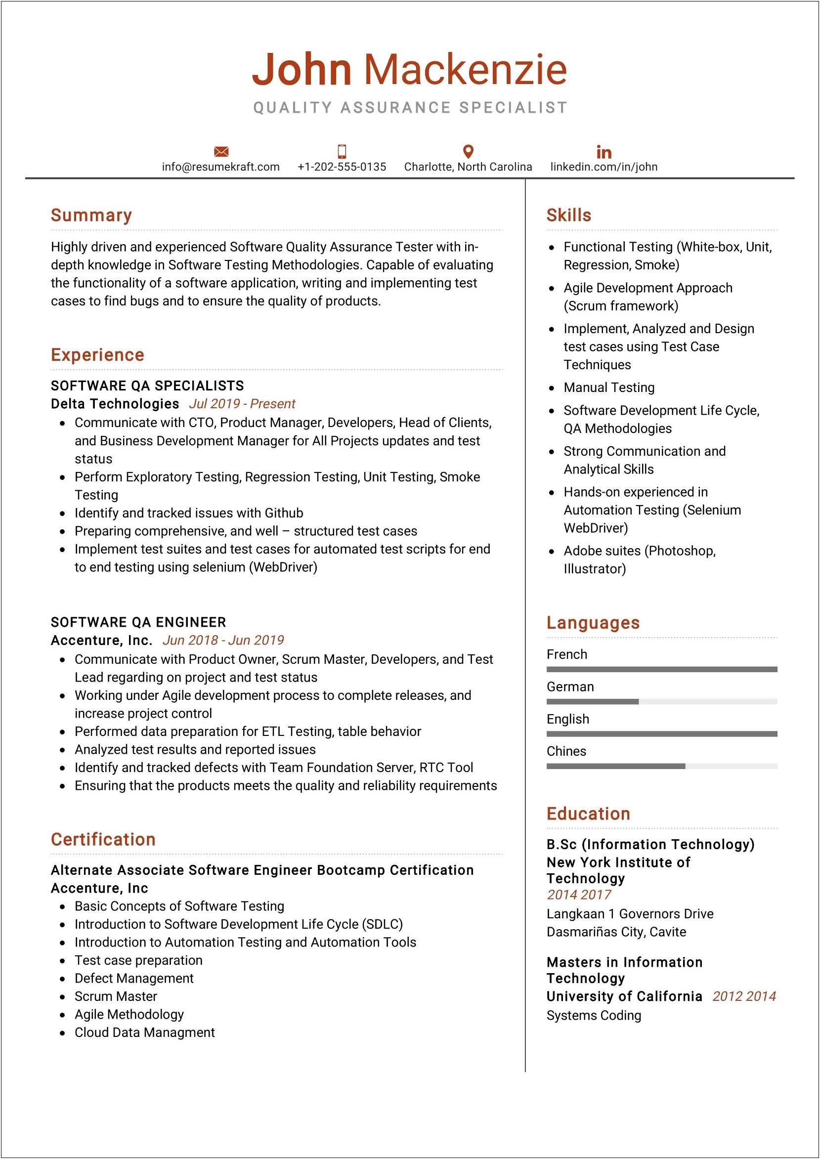 Sample Resume For Quality Assurance Executive